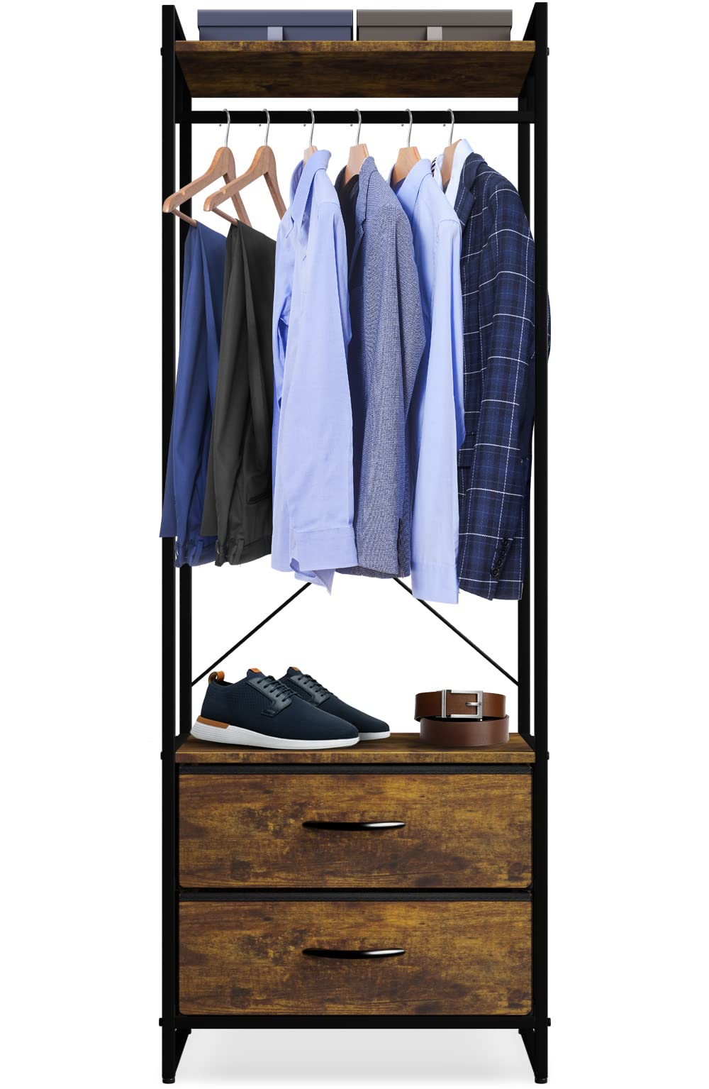 Sorbus Wood Top Clothing Rack with Drawers - Steel Frame Garment Organizer for Closet & Bedroom Storage