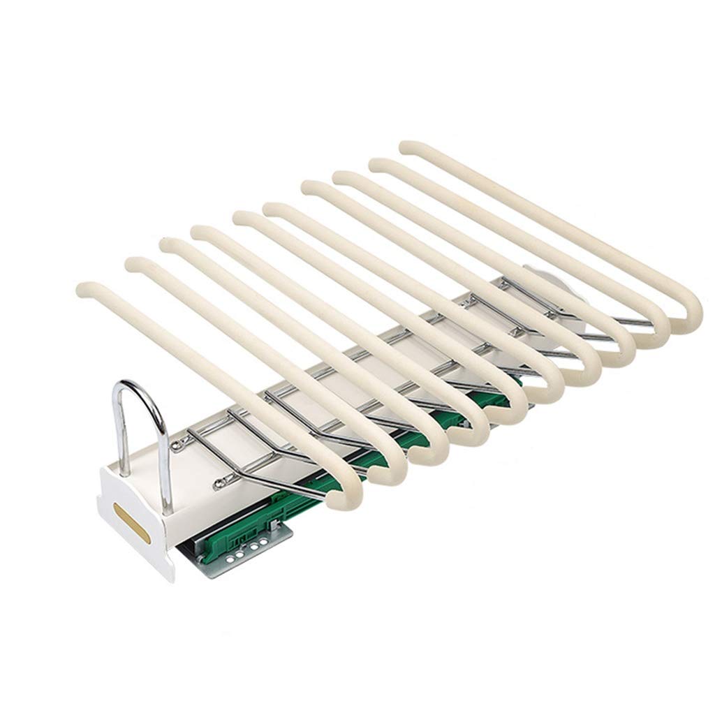 Space Saving Multi-Functional Pants Hangers - Non-Slip Telescopic Closet Organizer with Damping Rail for Trousers & Jeans | Pull-Out Slide Storage System (White, Single Row) | Perfect for Home, Office & Dormitory Wardrobe Organization