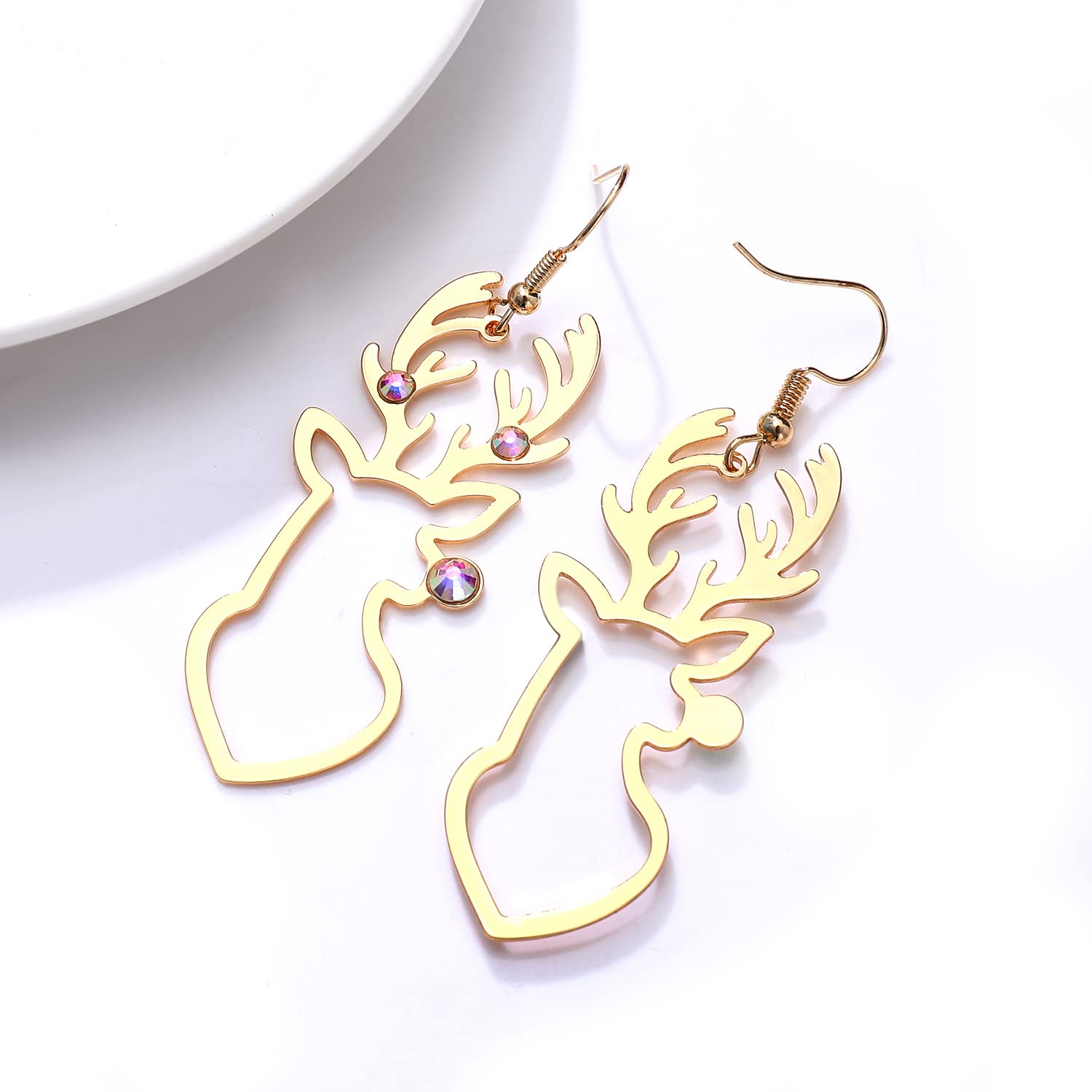 Festive Christmas Reindeer Earrings for Women - Rhinestone Drop Dangle Holiday Jewelry | Xmas Party Accessories & Gift Ideas