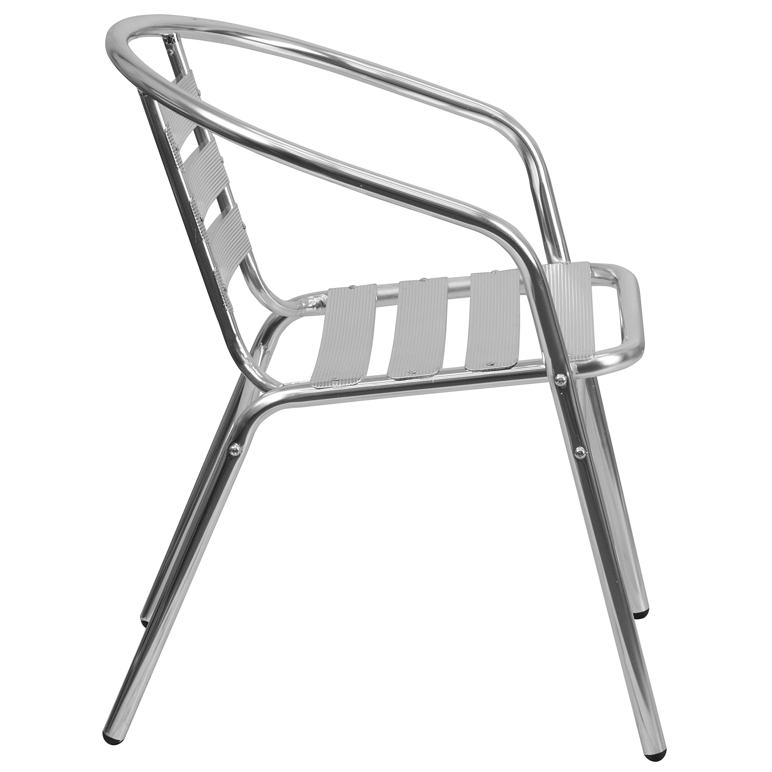 EMMA + OLIVER Aluminum Stackable Patio Chairs with Triple Slat Back & Arms - Indoor Outdoor Dining, Poolside, Garden & Restaurant Use