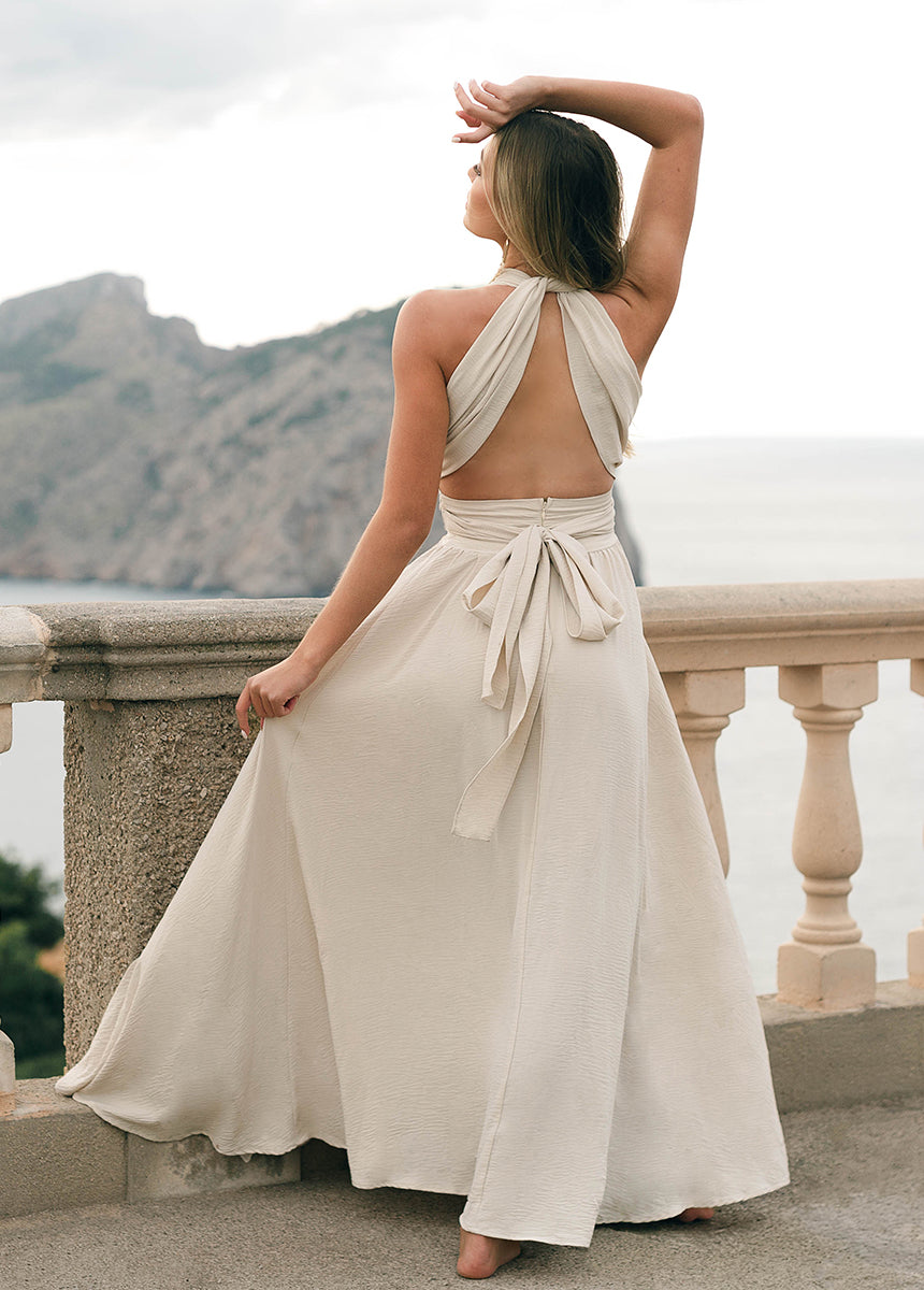 Juneau Dress in Ecru - Elegant Women's Summer Maxi Dress with Flowy Design | Perfect for Beach Vacations, Weddings & Casual Outings