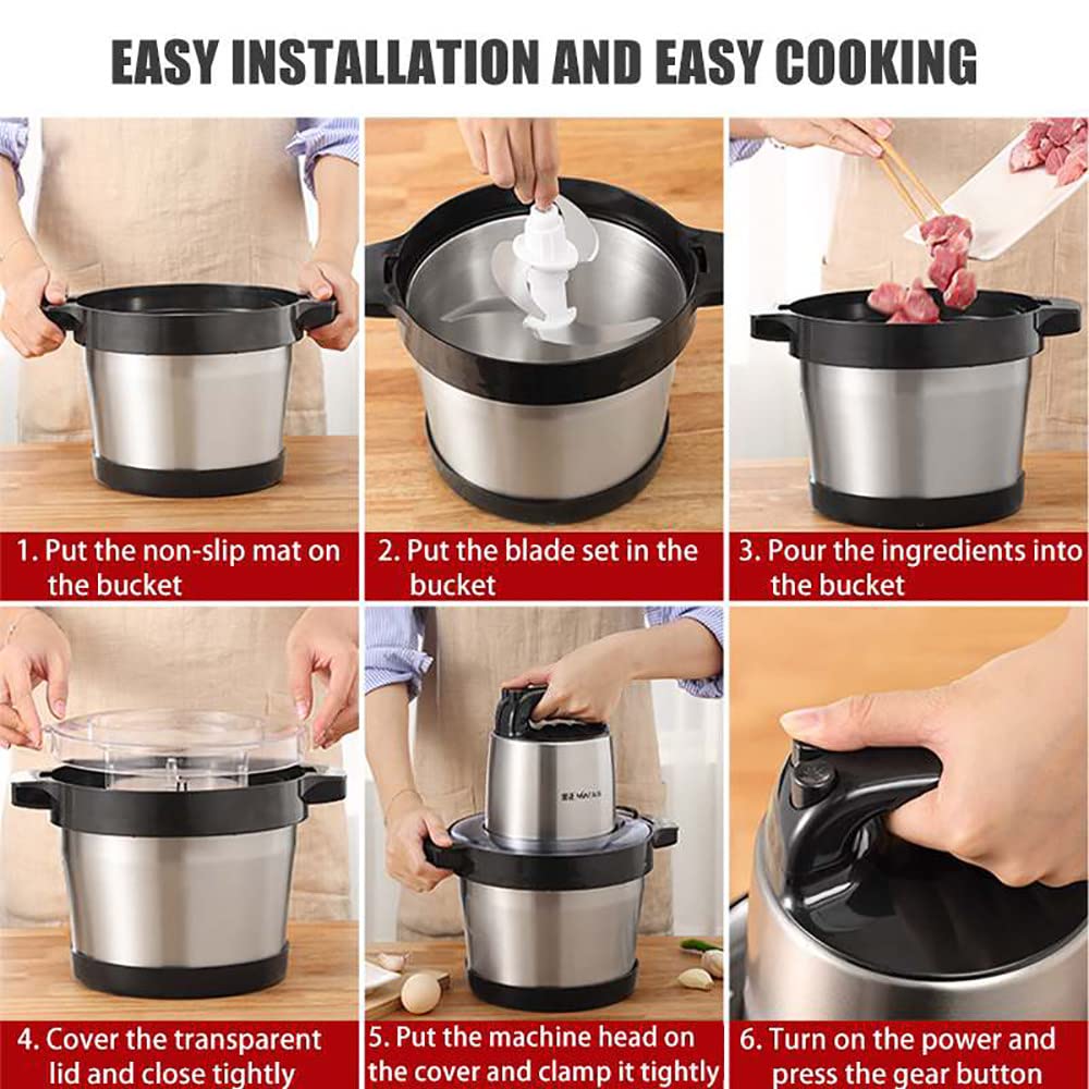 1000W Electric Food Chopper & Processor - 6L Stainless Steel Bowl, 2-Speed with 4 Blades - Perfect for Chopping Vegetables, Fruits, Meat, Nuts & Making Baby Food - Ideal for Meal Prep, Cooking & Healthy Eating