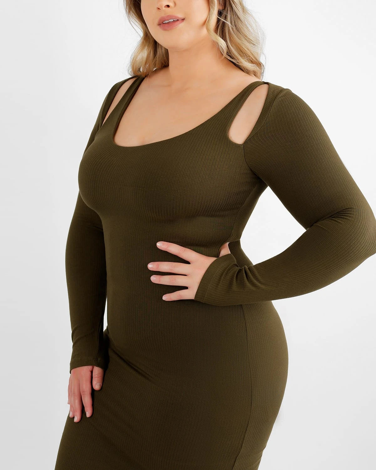 Stylish Cozy Ribbed Shoulder Cut Out Bodycon Dress for Women | Perfect for Date Night, Parties & Evening Events