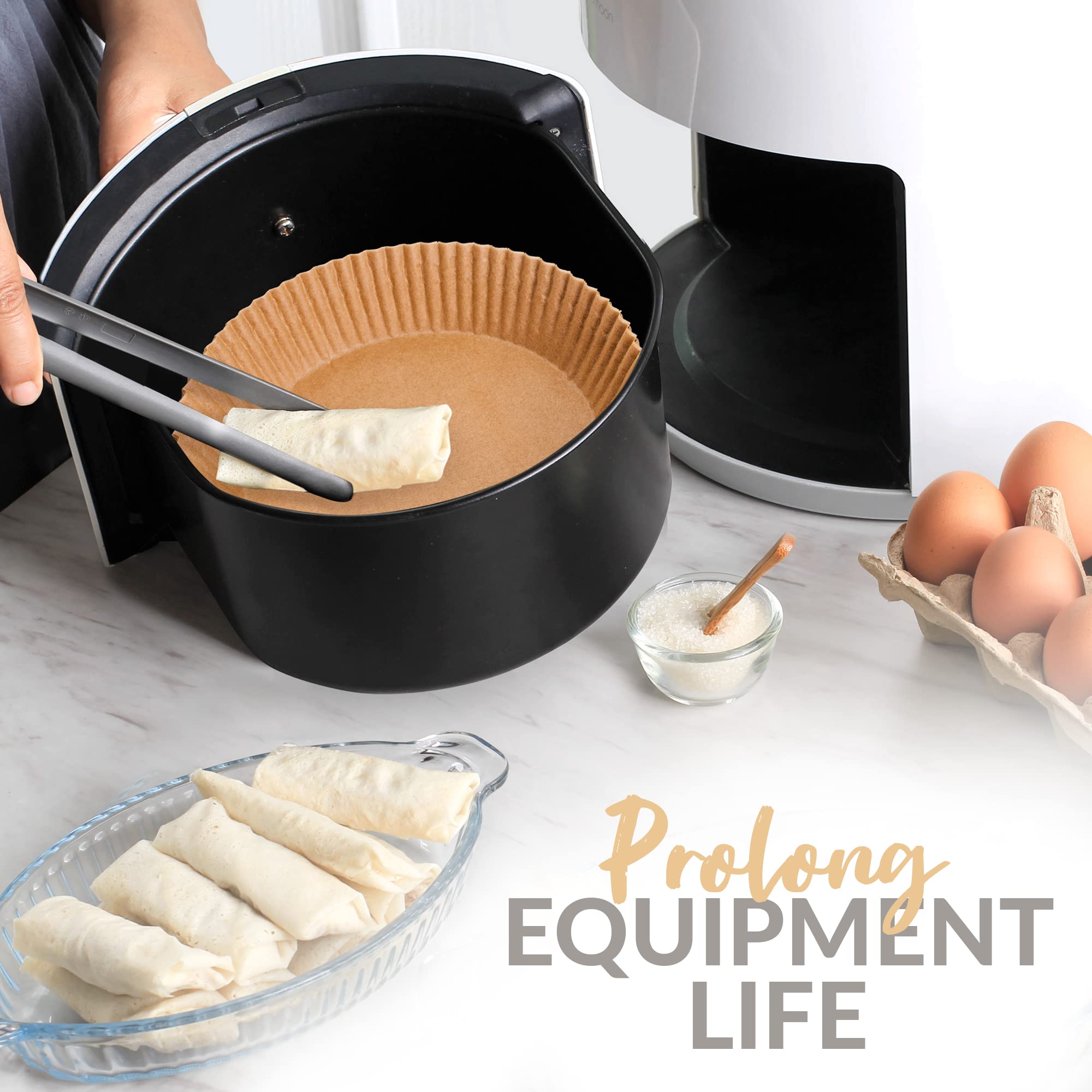 50-Pack Non-Stick Air Fryer Liners - Disposable Round Parchment Paper for Air Fryer Baskets | Greaseproof & Easy Cleanup | Perfect for Philips, Ninja, Cosori & More Air Fryers | Ideal for Cooking Chicken Wings, French Fries & Healthy Meals