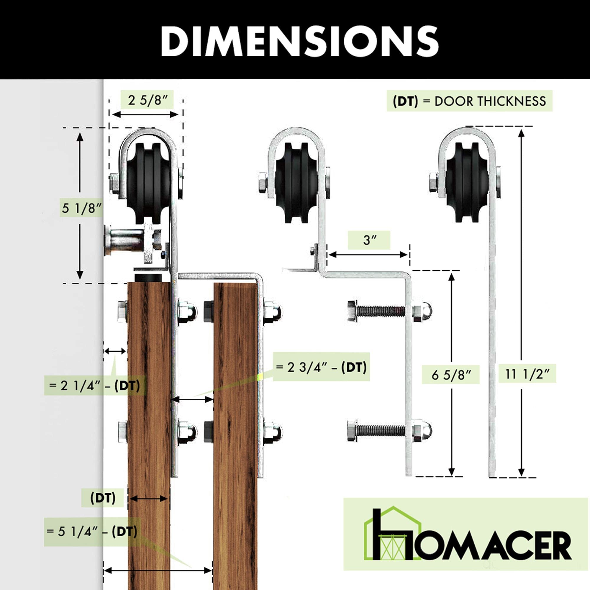Homacer Brushed Nickel Single Track Bypass Sliding Barn Door Hardware Kit for Double Doors - 7.5ft Flat Track with Classic Roller Design - Perfect for Farmhouse, Rustic, and Modern Interior Styles
