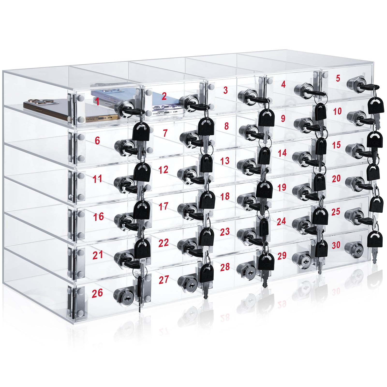 Layhit 30-Slot Clear Acrylic Cell Phone Storage Locker with Lock - Secure Phone Organizer for Classroom, School, Office & Workplace | Perfect for Students, Teachers & Employees to Store Phones During Class or Work Hours