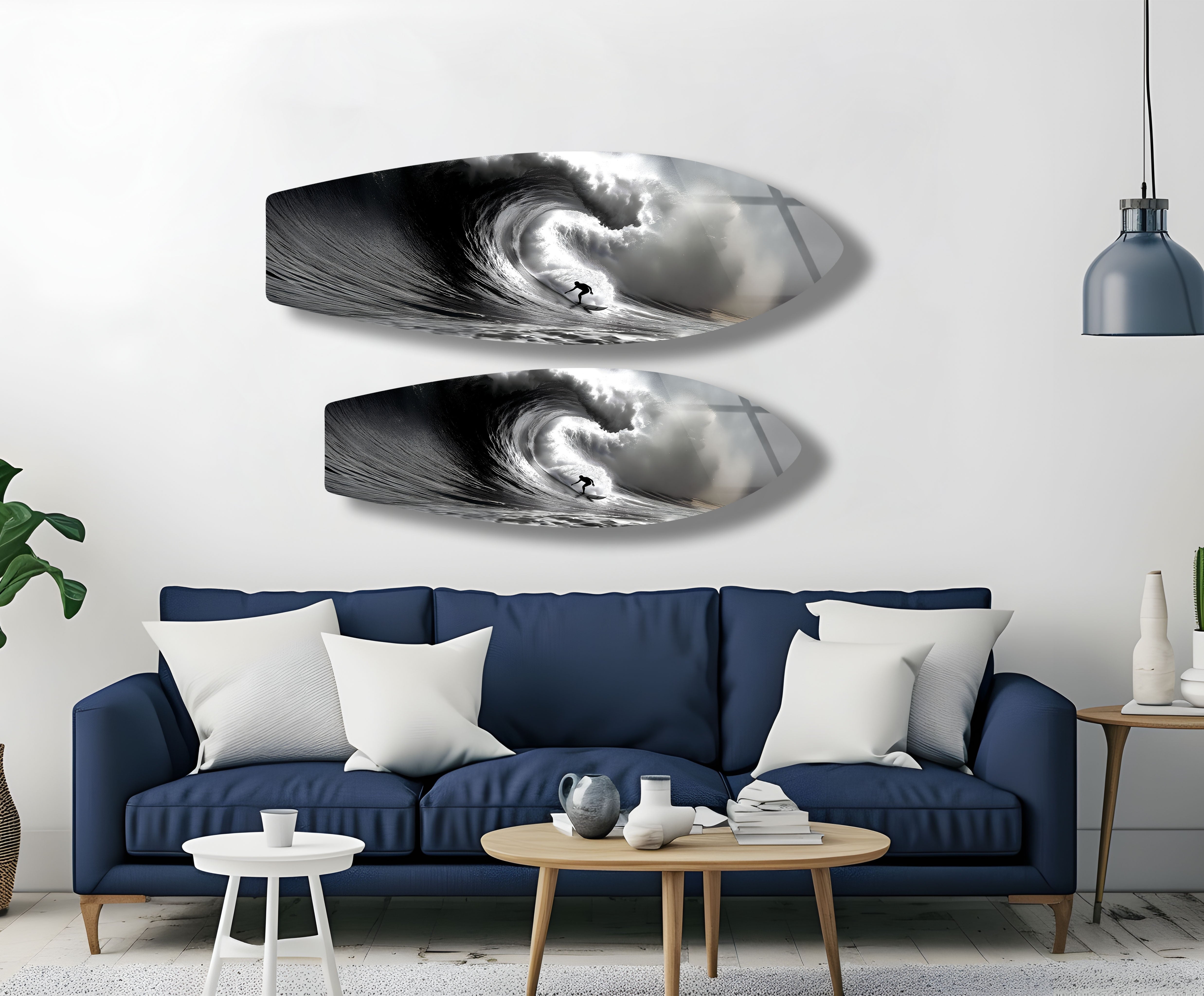 Black and White Surfboard Wall Art - Coastal Decor for Beach House, Surf Shop & Ocean-Themed Rooms - Perfect for Living Room, Bedroom or Office