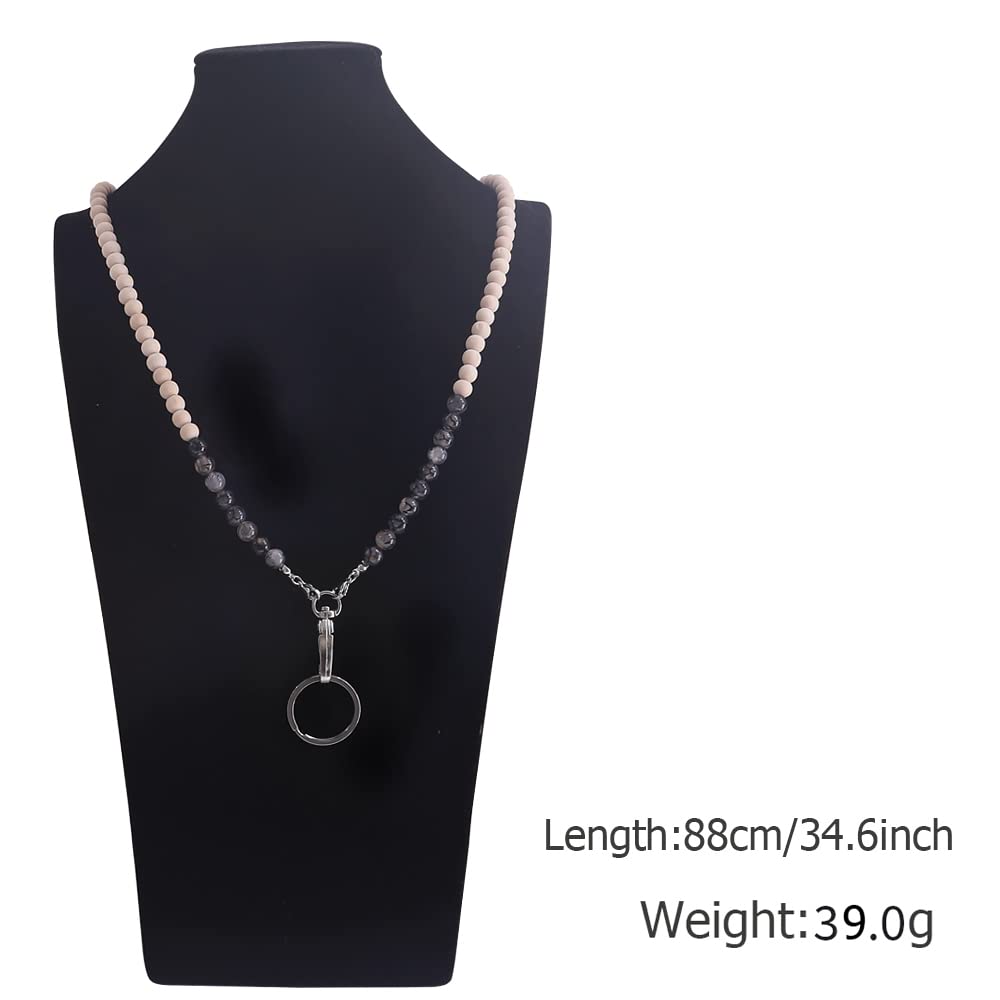 Wooden Beaded Lanyard for ID Badges & Keys - Black Dragon Vein Stone - Office & Event Use