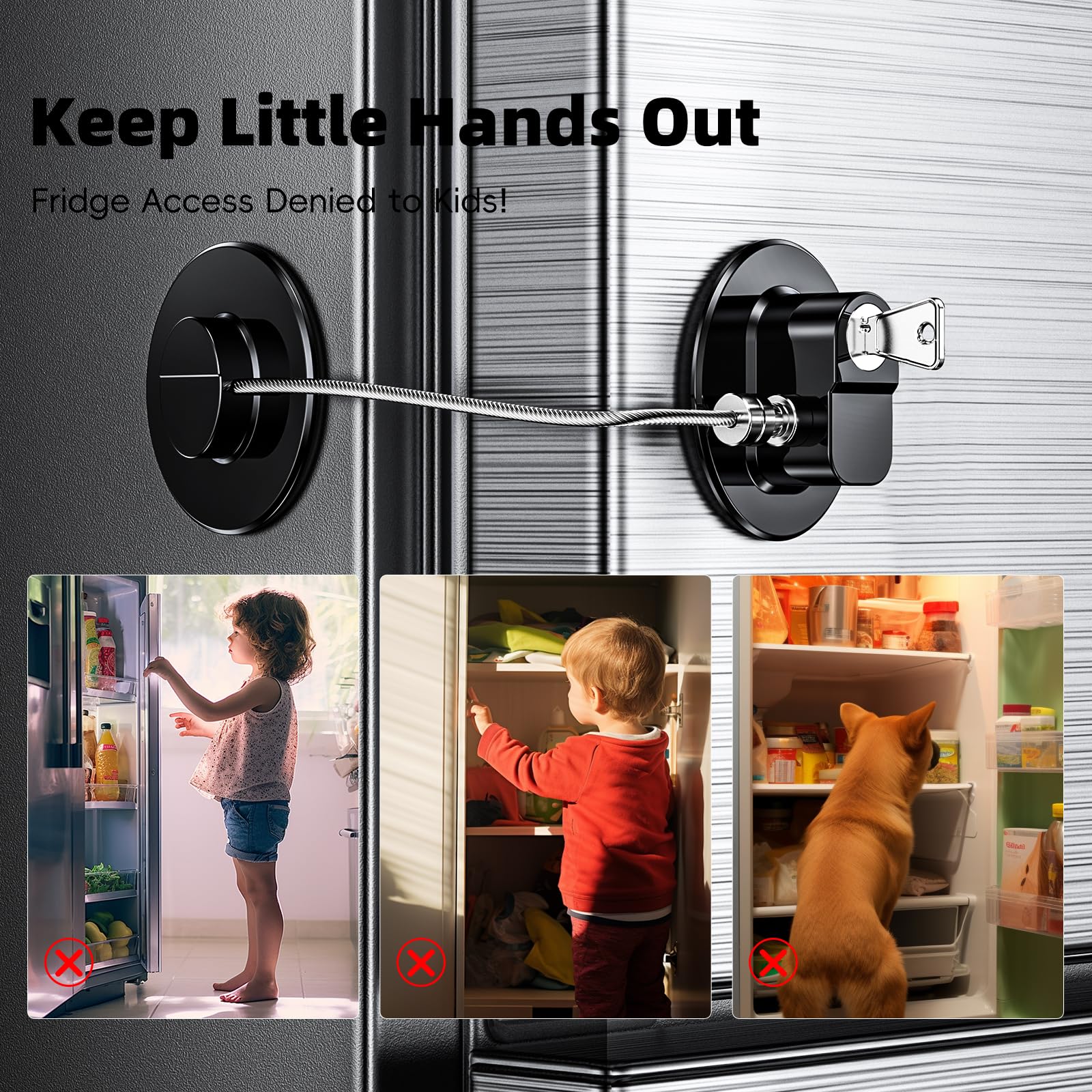 2 Pack Child Proof Refrigerator Lock with Strong Adhesive Pads - Baby Safety Locks for Fridge, Freezer, RV, Cabinets, Drawers & Oven - Secure Your Home for Toddlers & Kids (Perfect for Kitchen, Nursery & Travel)