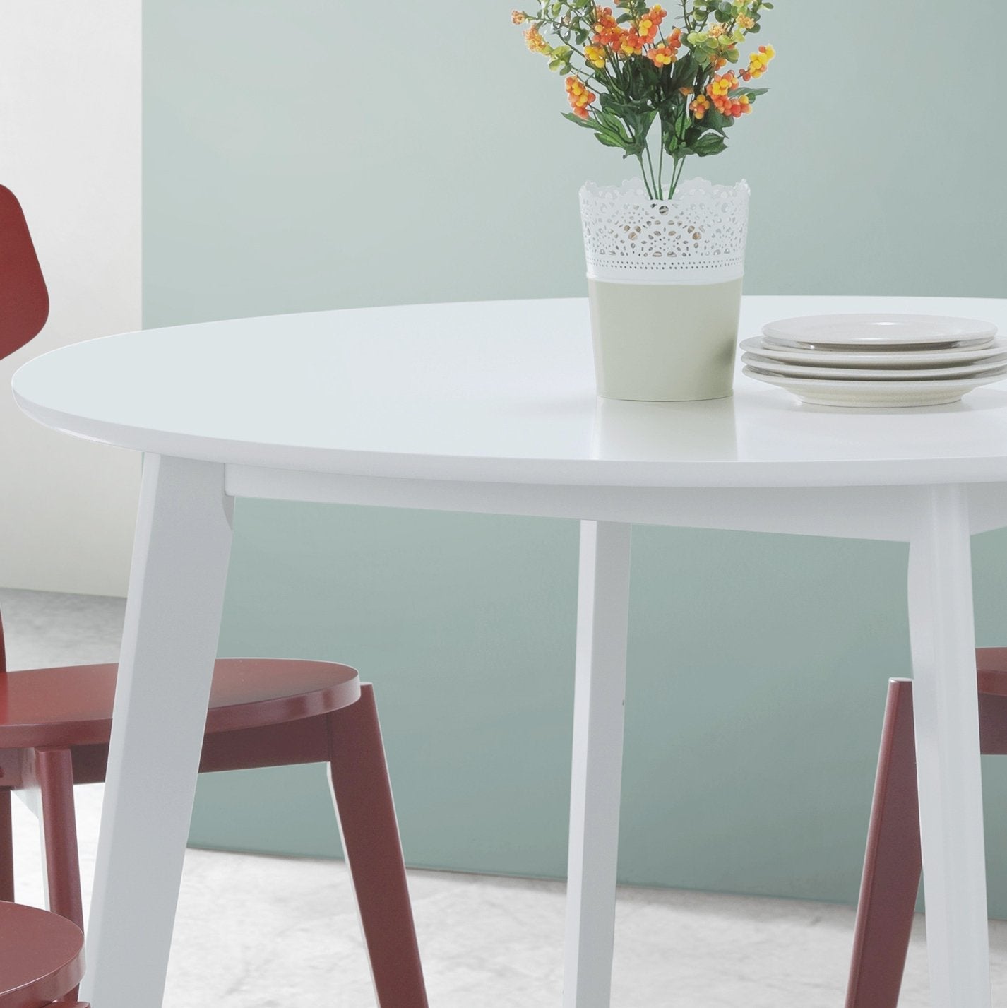 Roundhill Furniture Roma Contemporary Round Dining Table - 42 Inch White Modern Kitchen Table for Small Spaces & Breakfast Nooks | Perfect for Apartments, Condos & Cozy Dining Areas