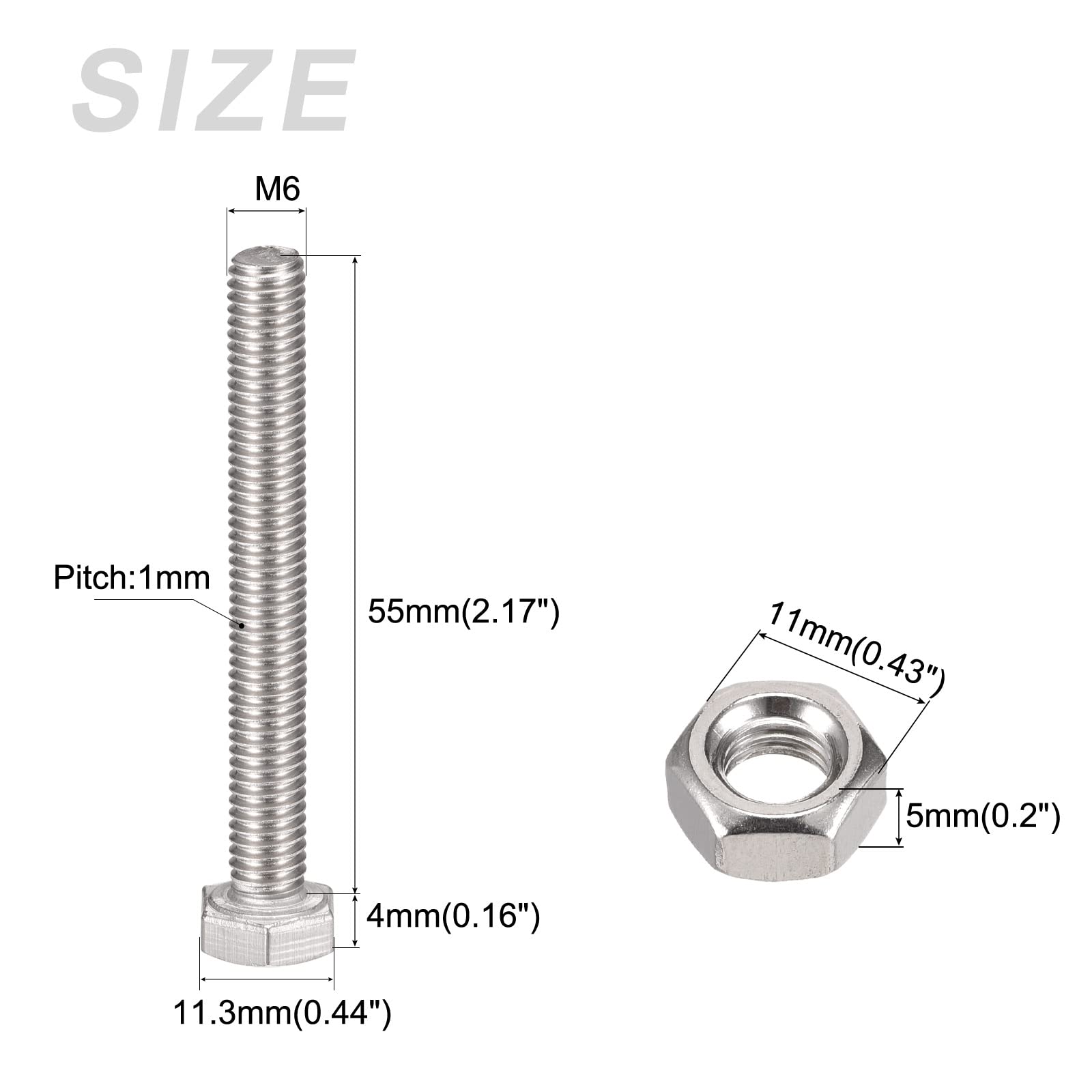 METALLIXITY M6x55mm Hex Screws Bolts Kit - 304 Stainless Steel for Home Appliance Repair