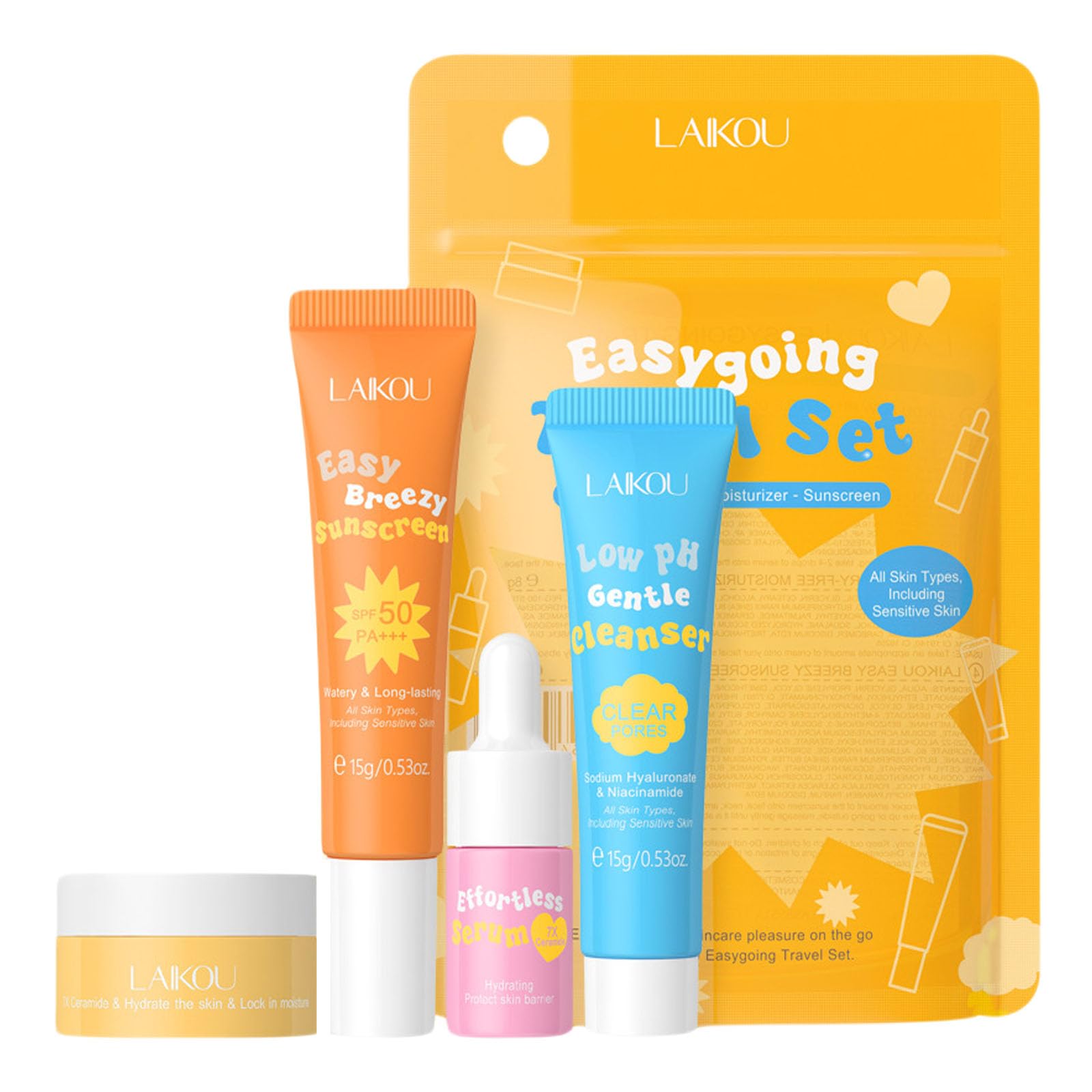 Hydrating Skincare Travel Kit - 4 Piece Mini Travel Size Set with Facial Cleanser, Moisturizing Cream, Serum & Sunscreen | Perfect Gift for Women & Teen Girls | Ideal for Air Travel, Vacation & On-the-Go Skincare Routine