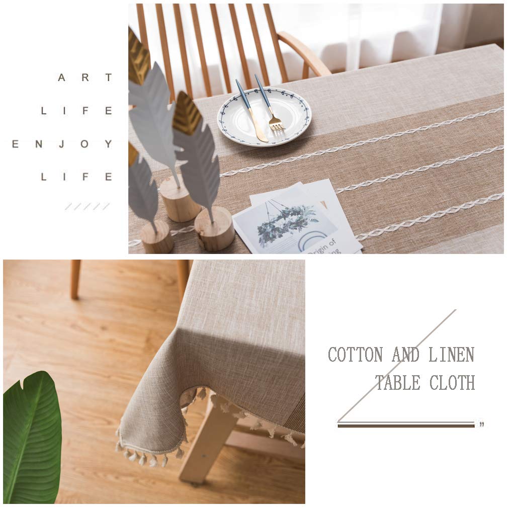 Premium Cotton Linen Tablecloth - Rustic Farmhouse Rectangle Table Cover (55