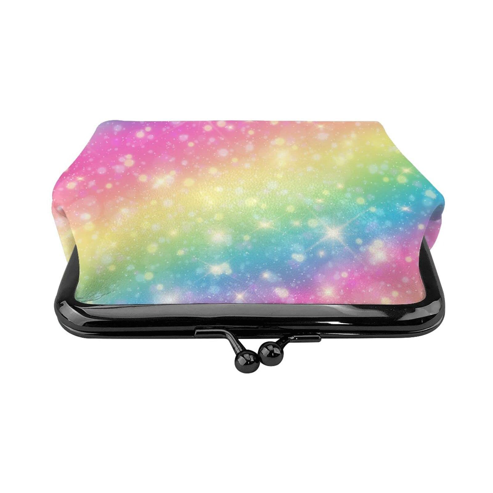 **Galaxy Fantasy Pastel Rainbow Pu Leather Buckle Coin Purse - Kiss-Lock Change Wallet for Girls | Perfect for School, Travel & Gift Giving**