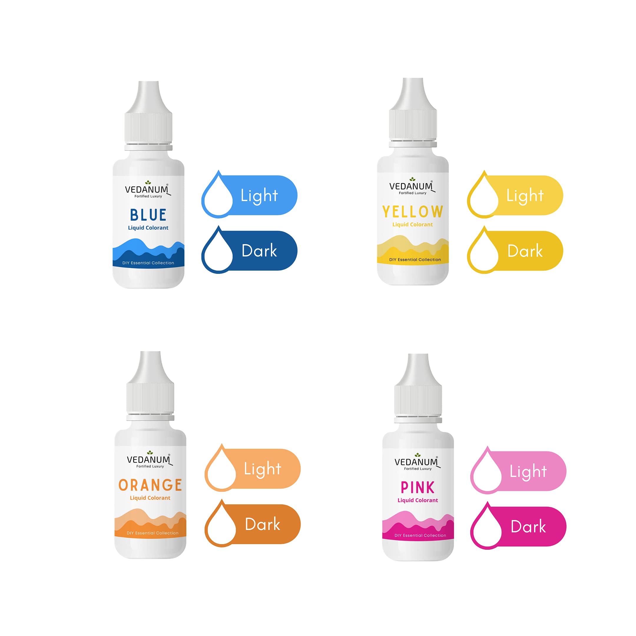 VEDANUM Soap Making Dye Kit - 4 Skin-Safe Liquid Colors for DIY Bath Bombs & Cosmetics | Blue, Yellow, Orange, Pink
