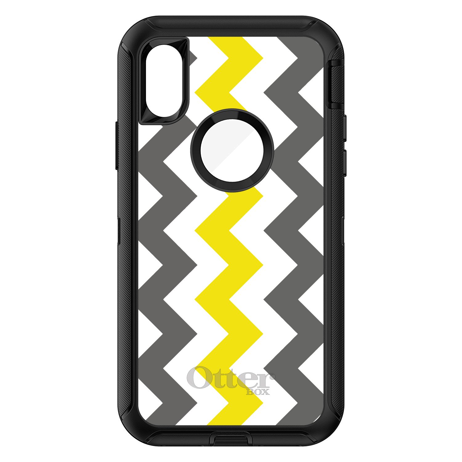 DistinctInk iPhone XR Case (6.1 Inch) - Heavy Duty Protective Cover with Grey & Yellow Chevron Stripes Design | OtterBox Defender Replacement | Perfect for Outdoor Activities, Work & Daily Use