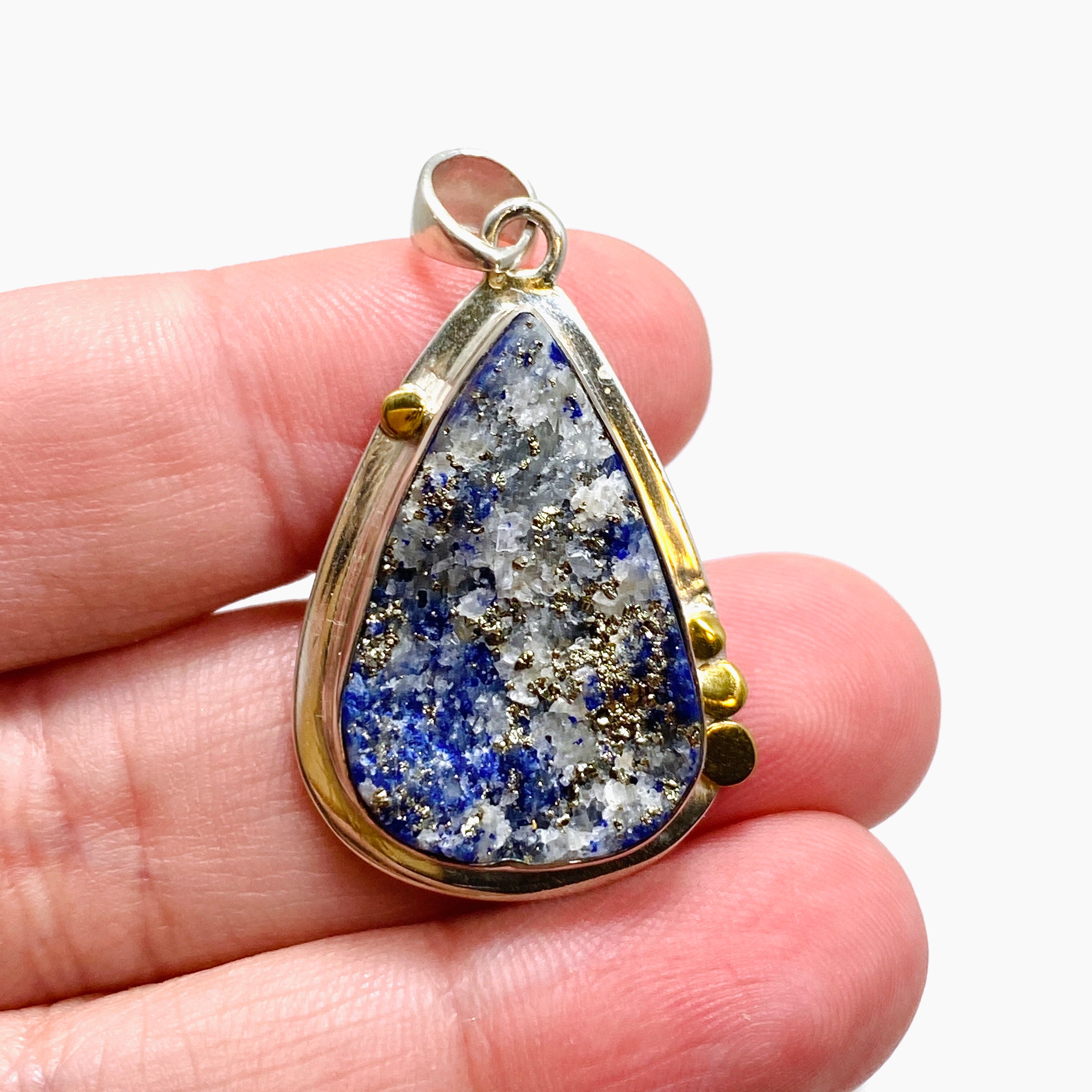 Natural Lapis Lazuli Teardrop Pendant with Brass Accents - Handmade Raw Stone Jewelry for Women - Perfect for Boho Fashion, Meditation & Spiritual Gifts