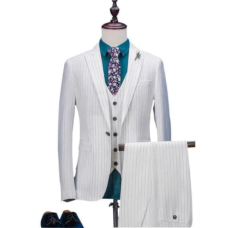 Premium Men's 3-Piece Striped Suit Set - Slim Fit Business Formal Attire for Weddings, Office & Special Occasions
