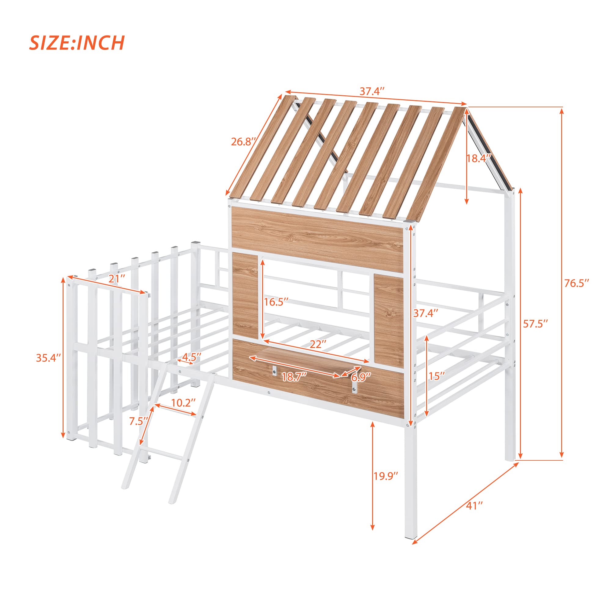 **Merax Twin Size Metal Loft Bed for Kids - Sturdy Low Loft Bed Frame with Roof, Window, Guardrail & Ladder - Perfect for Small Bedrooms, Playrooms & Dorm Rooms**