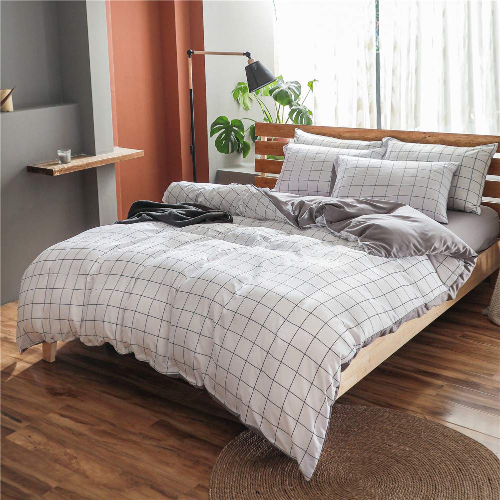 NSNLGSGC Twin Duvet Cover Set - Soft Washed Grid White Bedding for Kids | Lightweight Comforter Cover 2-Piece Set | Perfect for Children's Bedrooms, Dorm Rooms & Cozy Sleep