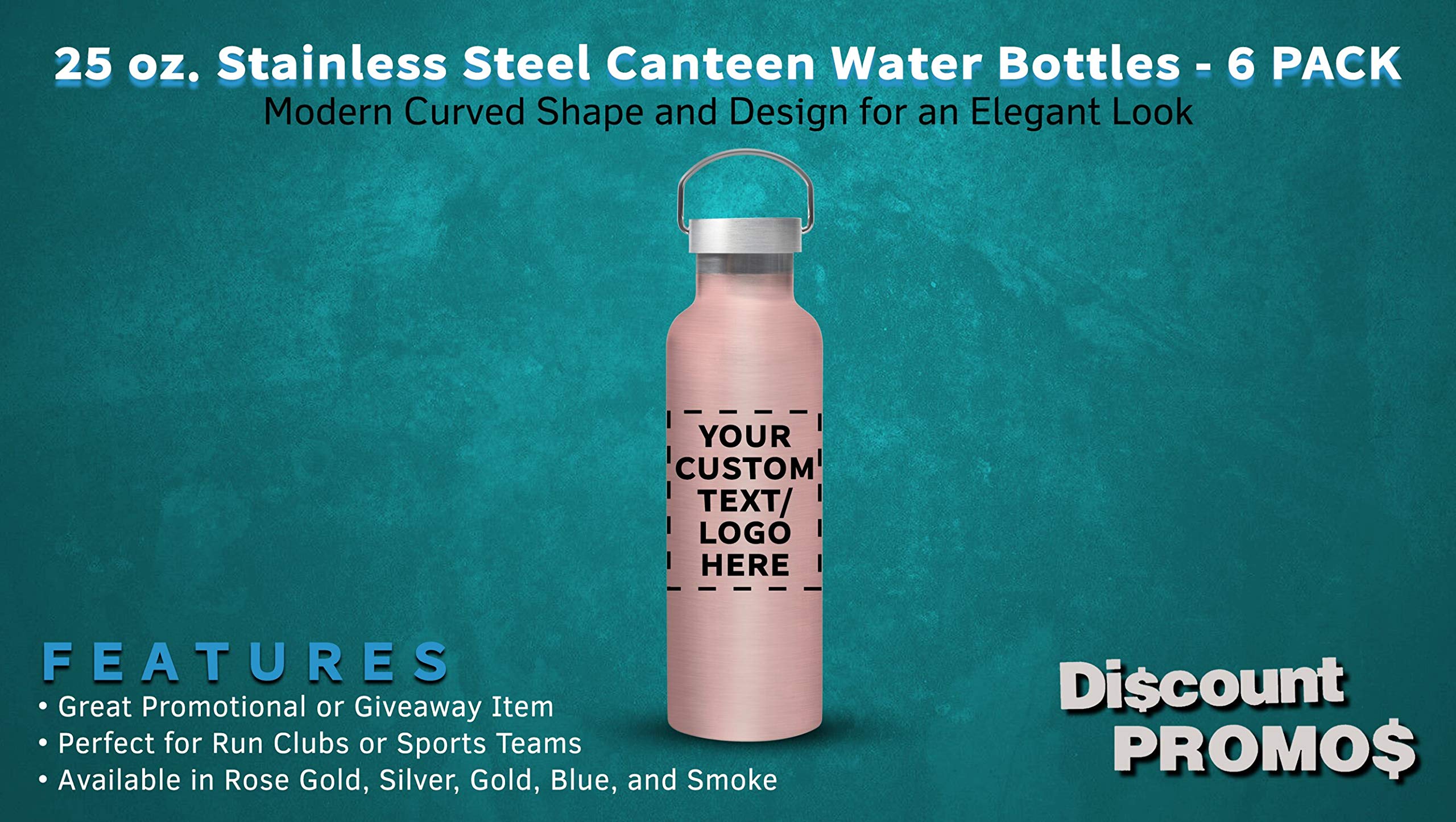 Custom Stainless Steel Water Bottles 25oz (Set of 6) - Personalized Rose Gold Canteens for Events, Giveaways & Business Promotions - Bulk Pack for Corporate Gifts, Team Building & Outdoor Activities