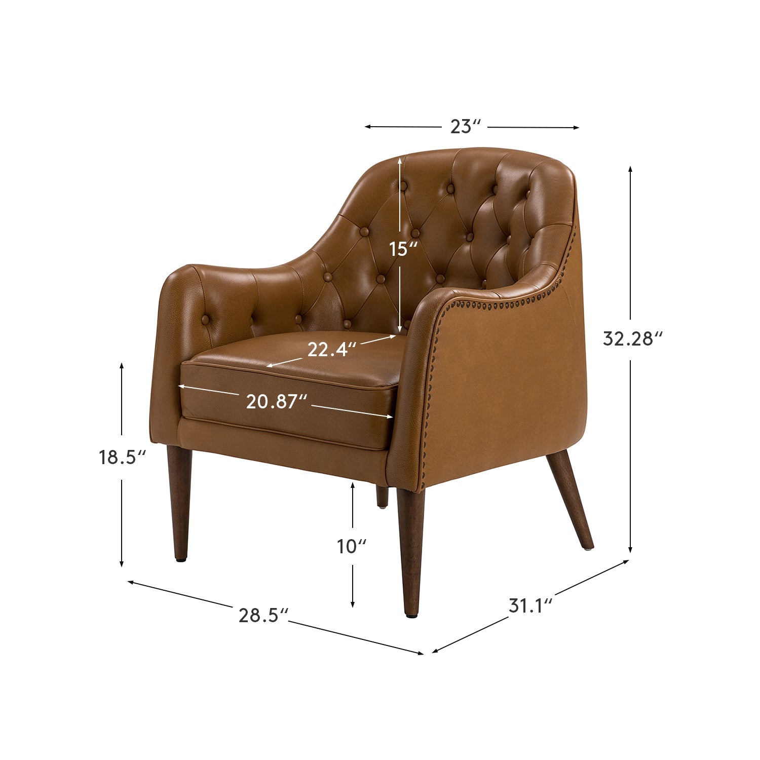 **Casio Genuine Leather Barrel Chair with Wooden Legs – Stylish Accent Chair for Living Room, Office, or Lounge**