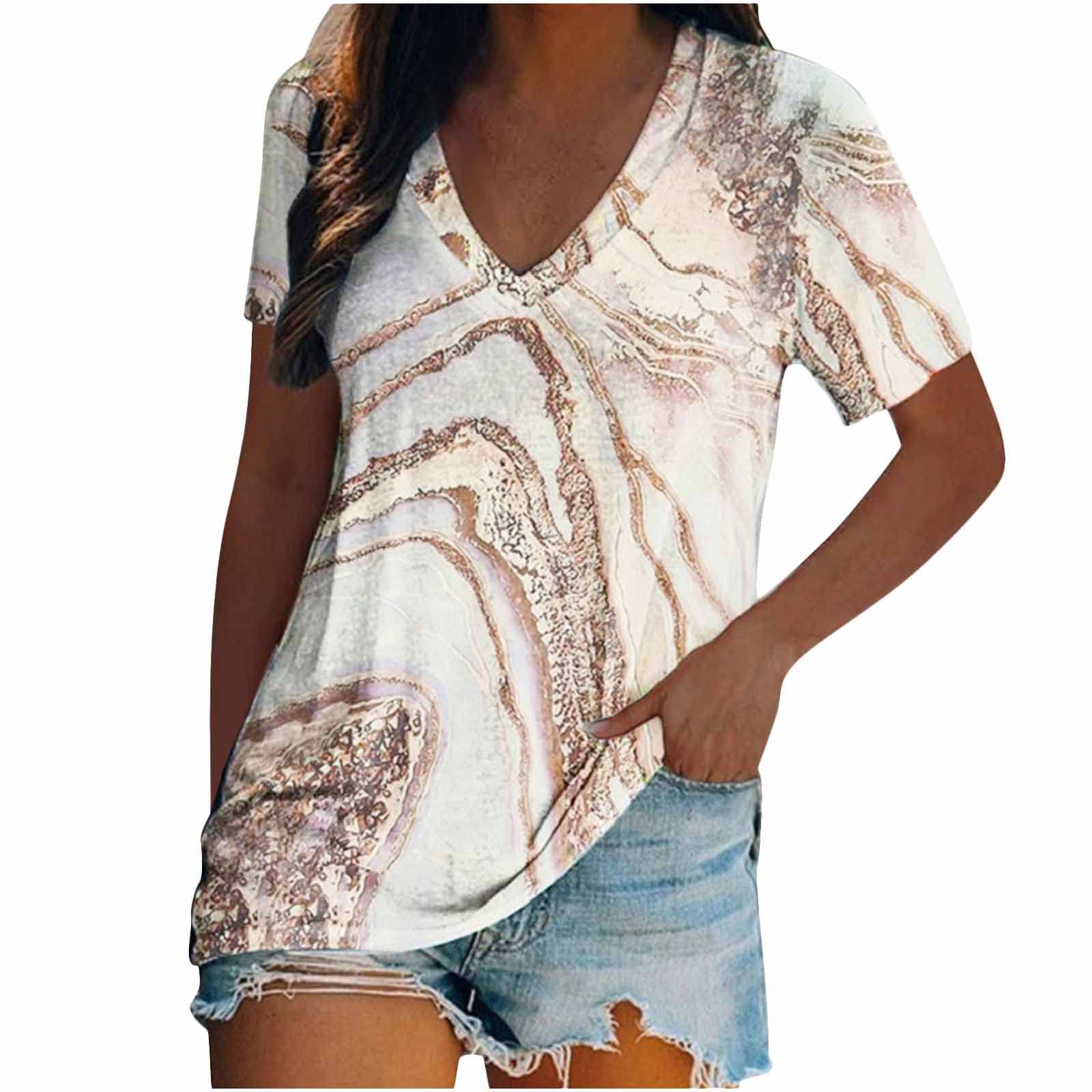 Women's V-Neck T-Shirts - Short Sleeve Summer Tops, Basic Casual Loose Fit Blouse for Everyday Wear | Perfect for Work, Weekend Outfits & Vacation