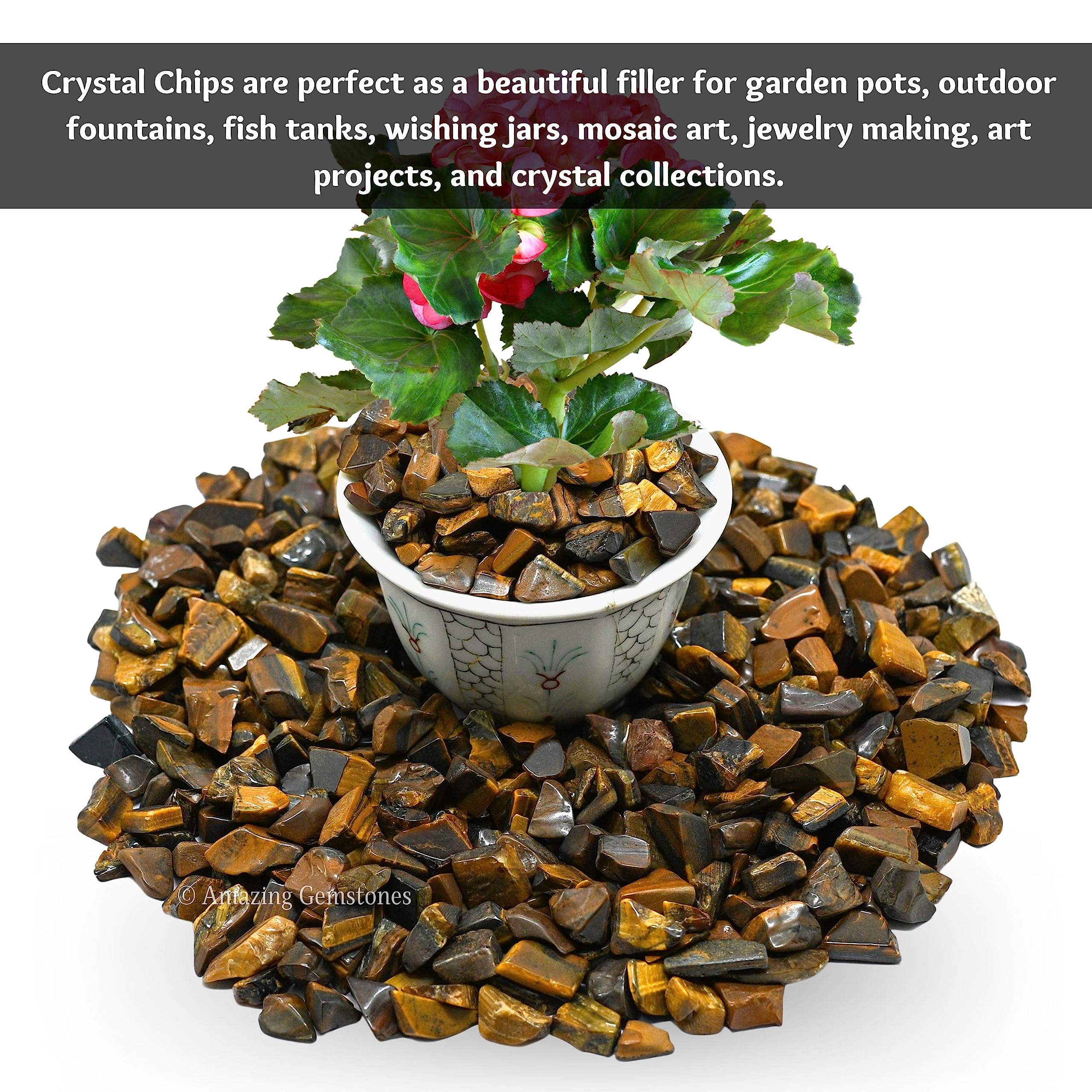 Natural AAA Grade Tiger Eye & Carnelian Crystal Chips - 1000+ Carat Bulk Aquarium Gravel, Small Tumbled Stone Chips for Fish Tank Decoration, Tiny Gemstones for Home & Office Feng Shui, Jewelry Making & Vase Filler