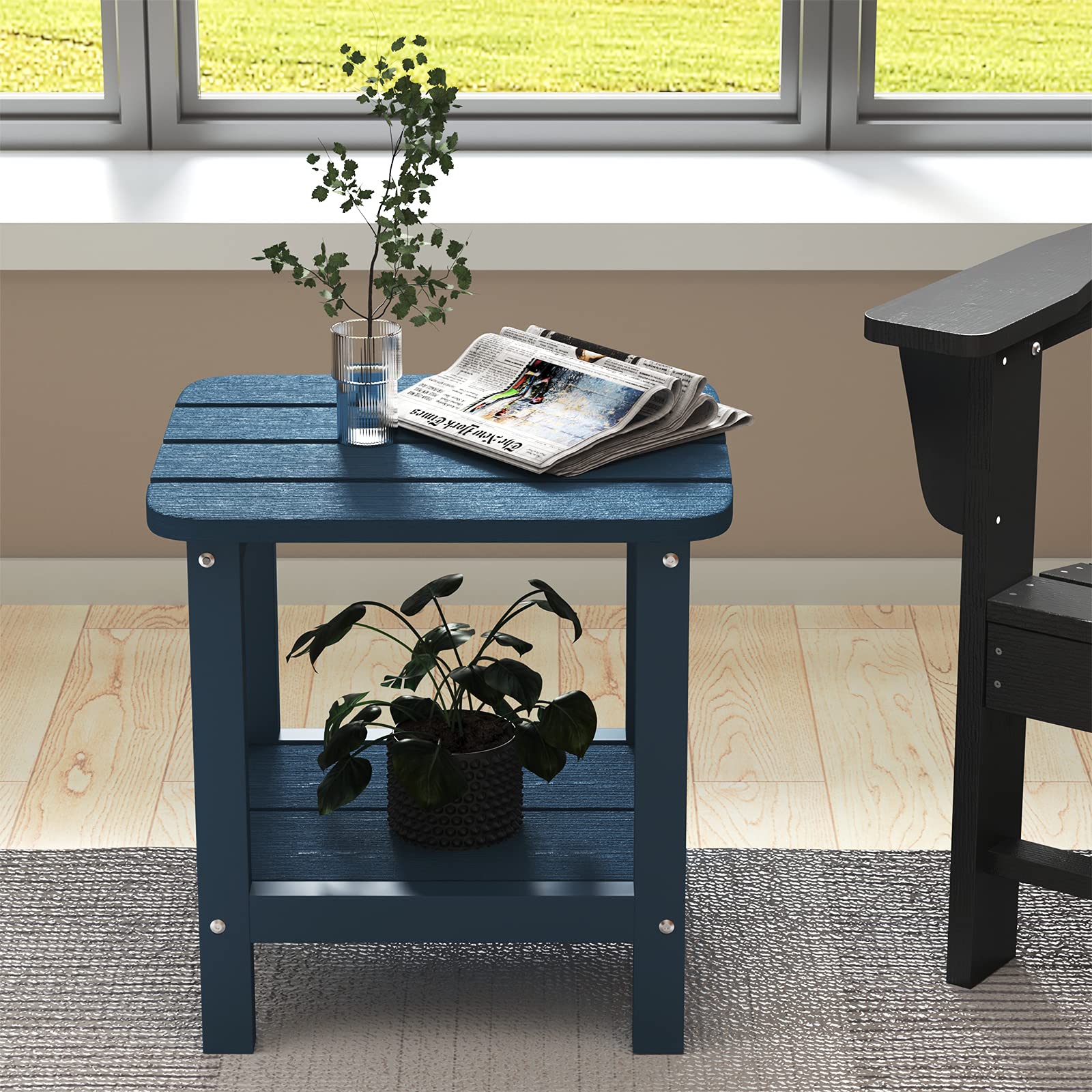 SERWALL Adirondack Table Outdoor Side Table - Weather-Resistant Blue Patio Furniture for Garden, Deck, Poolside & Backyard Relaxation