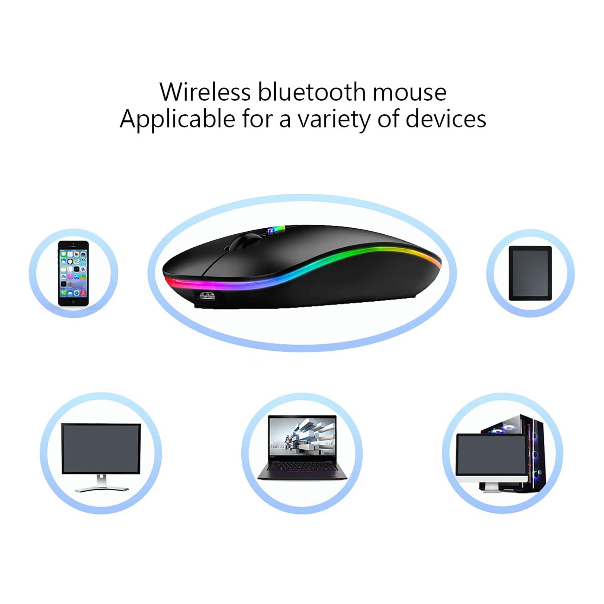 Wireless Bluetooth Mouse Rechargeable Slim Silent LED Mouse with Bluetooth 5.2 & 2.4GHz USB Receiver - Dual Mode Computer Mouse for Laptop, iPad, Tablet, MacBook - Perfect for Office, Home & Travel (Black)