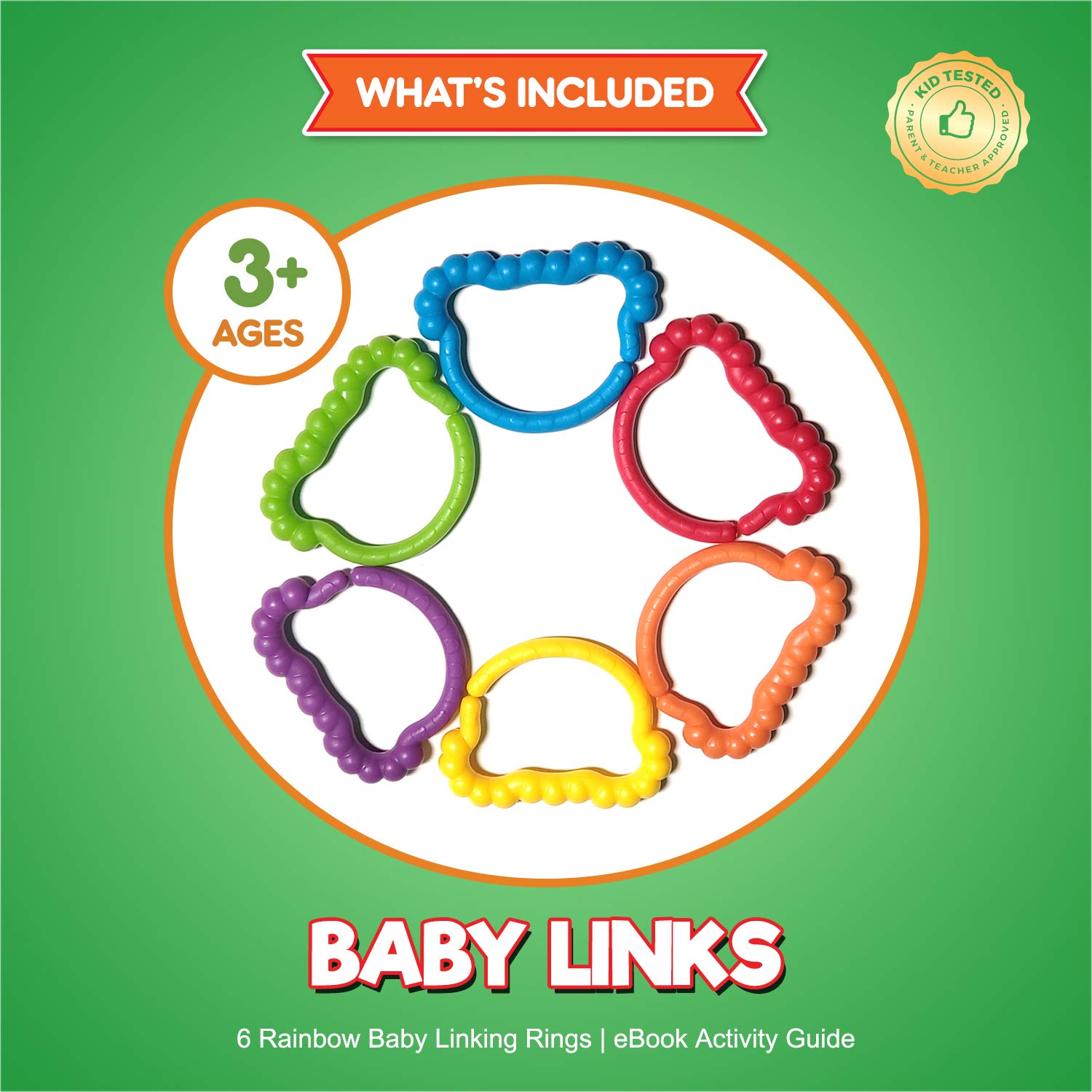 Baby Rings Toy Links - Educational & Teething Toys for Infants | Fine Motor Skills Development | Stroller, Car Seat & Playtime Accessories for Toddlers