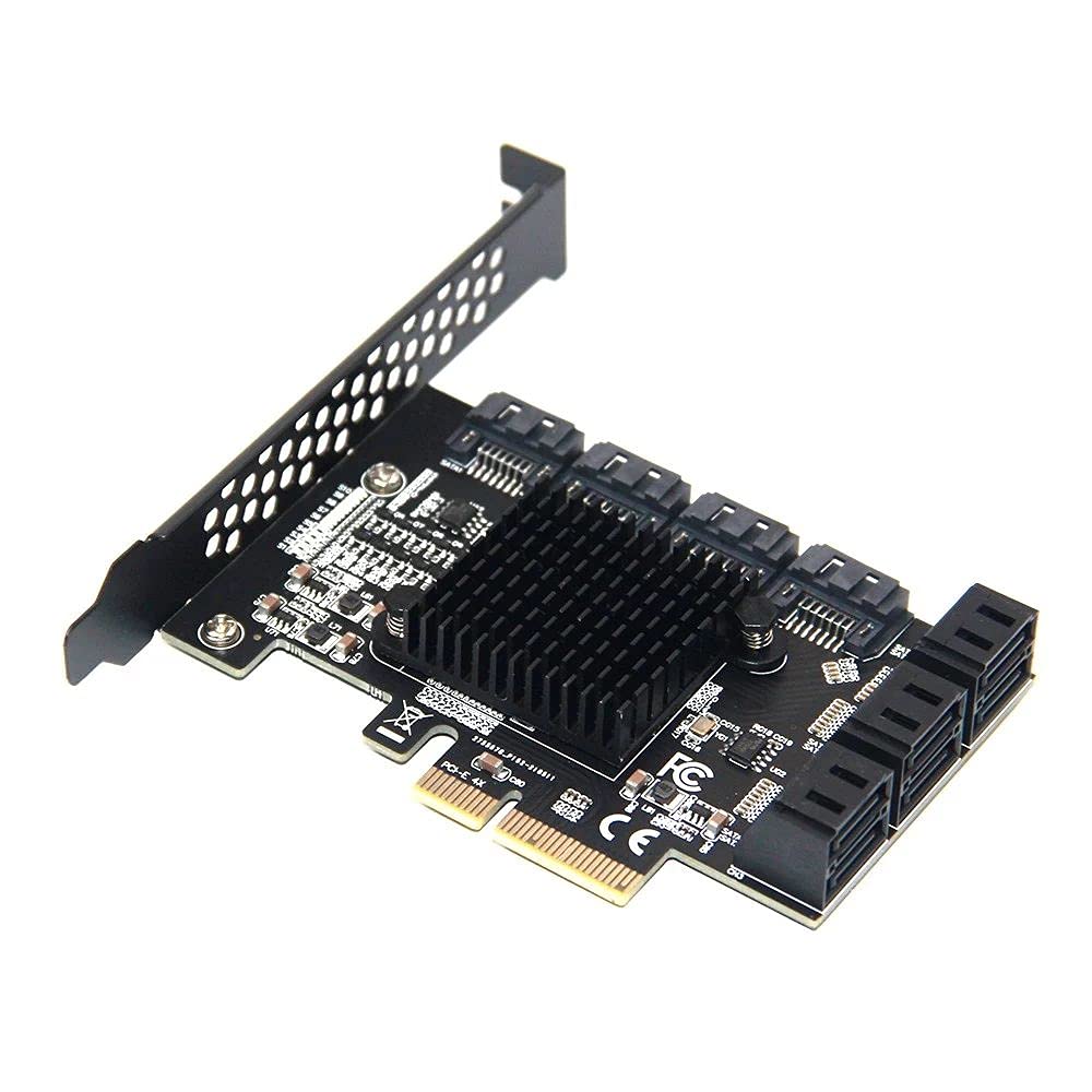 PCIe 4X to 10 Port SATA 3.0 Adapter Card - 6Gbps Expansion Card with LED Indicators & Aluminum Heatsink for Desktop PC - Ideal for Data Storage, RAID Arrays & Server Upgrades
