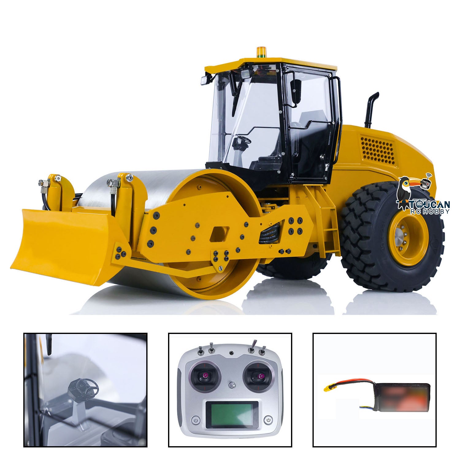 TOUCAN CS11 1/12 Scale Metal Hydraulic RC Road Roller - Remote Control Construction Vehicle Toy, Ready-to-Run (RTR) Painted & Assembled - Perfect for Kids, Adults & RC Hobbyists - Great for Construction Site Play, Birthday Gifts & RC Car Racing Events