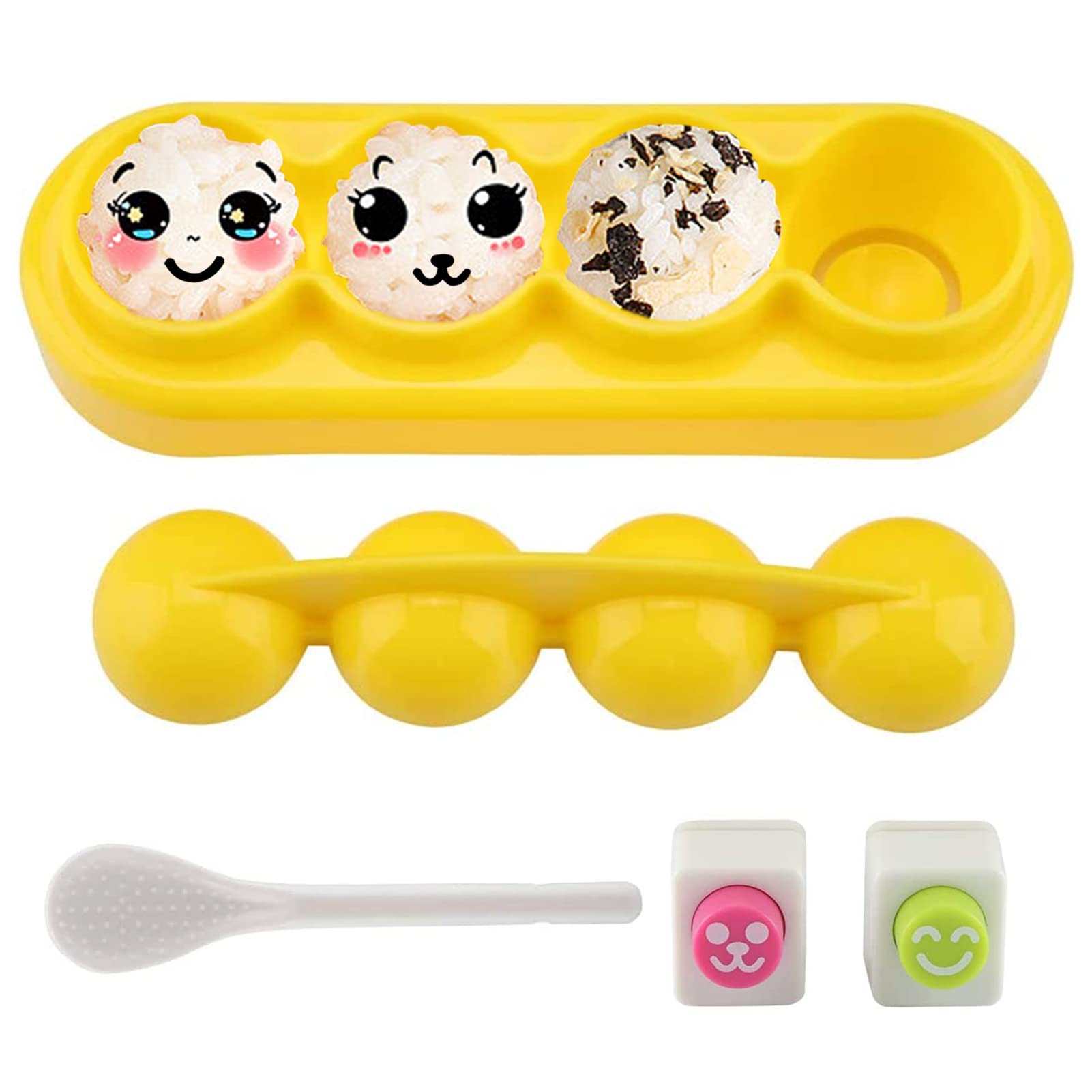 Rice Ball Molds Set - Mini Sushi Maker Kit with Spoon & Smile Face Seaweed Embossing Tool for DIY Bento, Kids Lunch & Party Snacks - Perfect for Home Meal Prep, School Lunches & Japanese Food Lovers