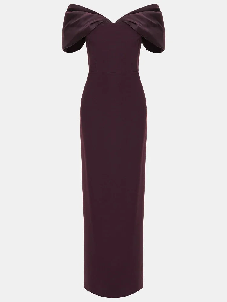 Elegant Purple Satin Patchwork Off Shoulder Midi Dress for Women - Sleeveless Backless Slim Fit Long Vestido Evening Gown for Party, Wedding, Prom & Special Occasions
