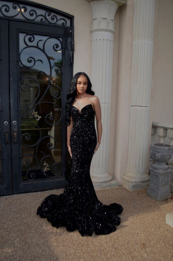 Elegant Black Sequin Mermaid Prom Dress for Women - Perfect for Birthday Parties, Homecoming & Special Occasions | Style J3765