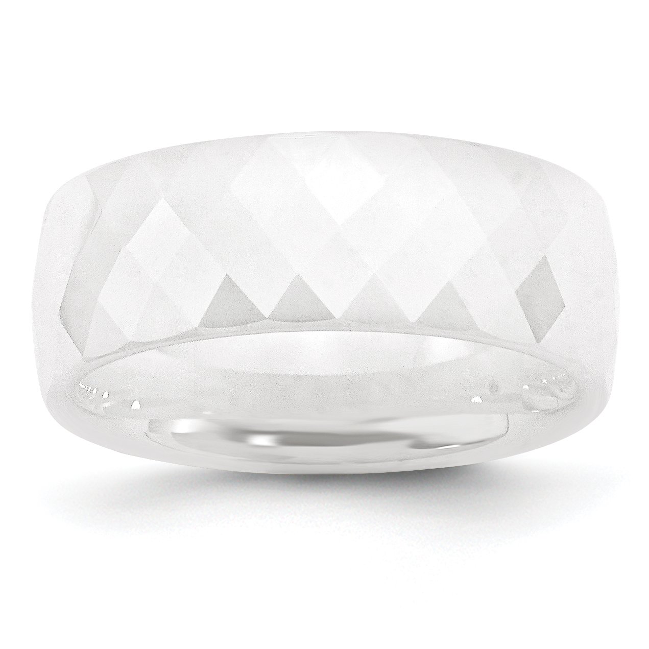 8mm White Ceramic Men's Wedding Band Ring - Polished & Faceted Design for Comfort & Style - Perfect for Engagement, Anniversary, and Everyday Wear