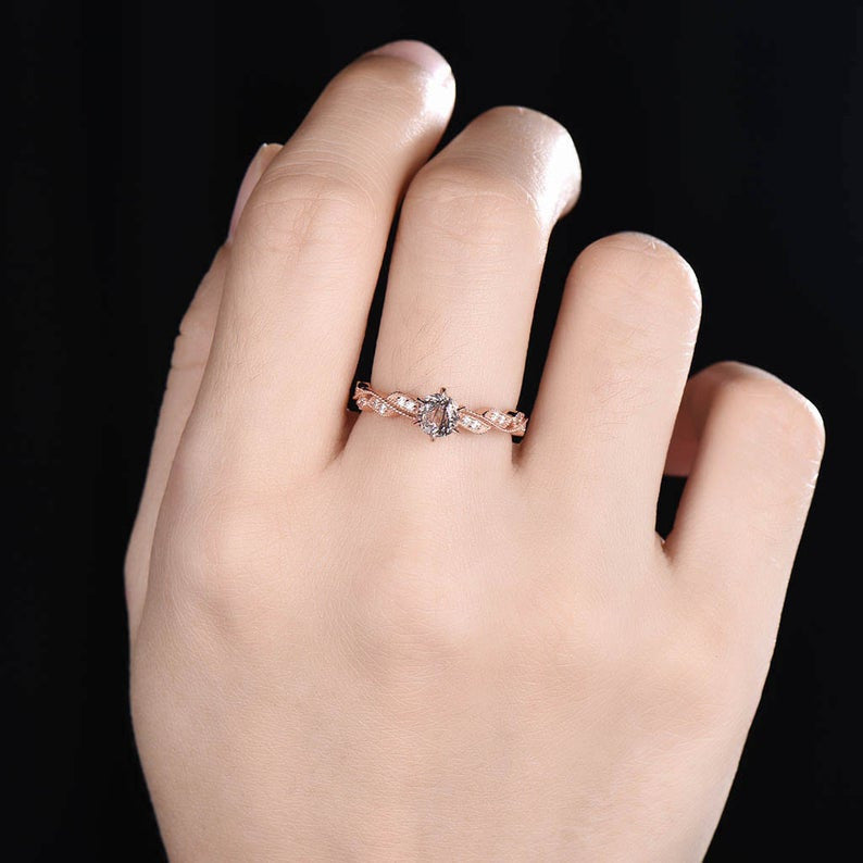 Natural Black Rutilated Quartz Engagement Ring with Diamond Accents - Elegant Wedding Band for Women, Perfect for Proposals, Anniversaries & Special Occasions