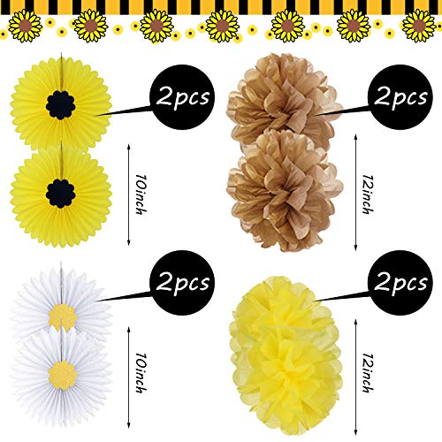 33-Piece Sunflower Party Decorations Set - Happy Birthday Banner, Cake Topper, Cupcake Toppers, Garland, Tissue Fans, Paper Pom Poms & Balloons for Sunflower-Themed Birthday Parties & Baby Showers