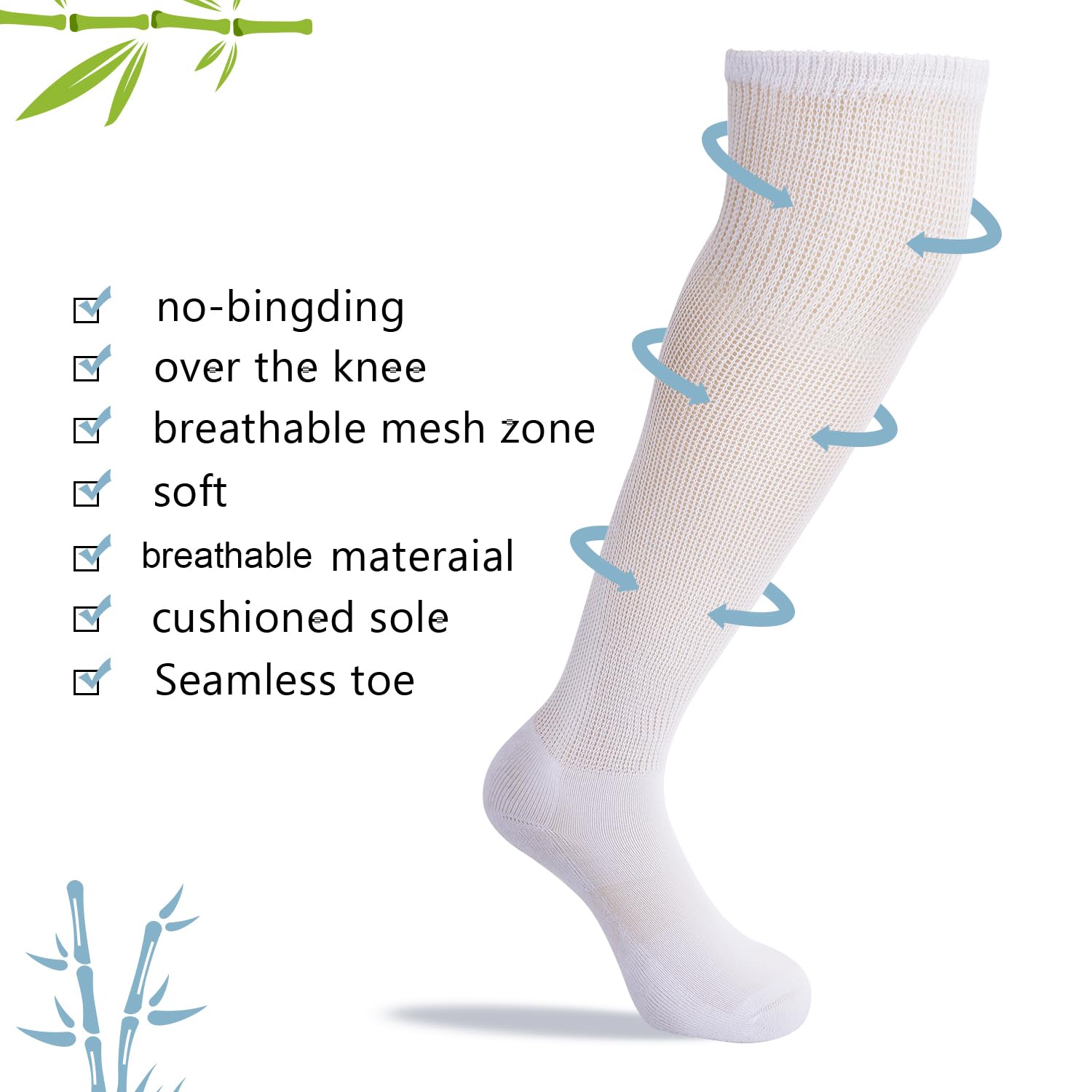 Non-Binding Over the Knee Diabetic Socks for Men - 4 Pairs Circulation Socks with Cushioned Sole for Comfort & Blood Flow - Ideal for Diabetes, Swelling & Daily Wear