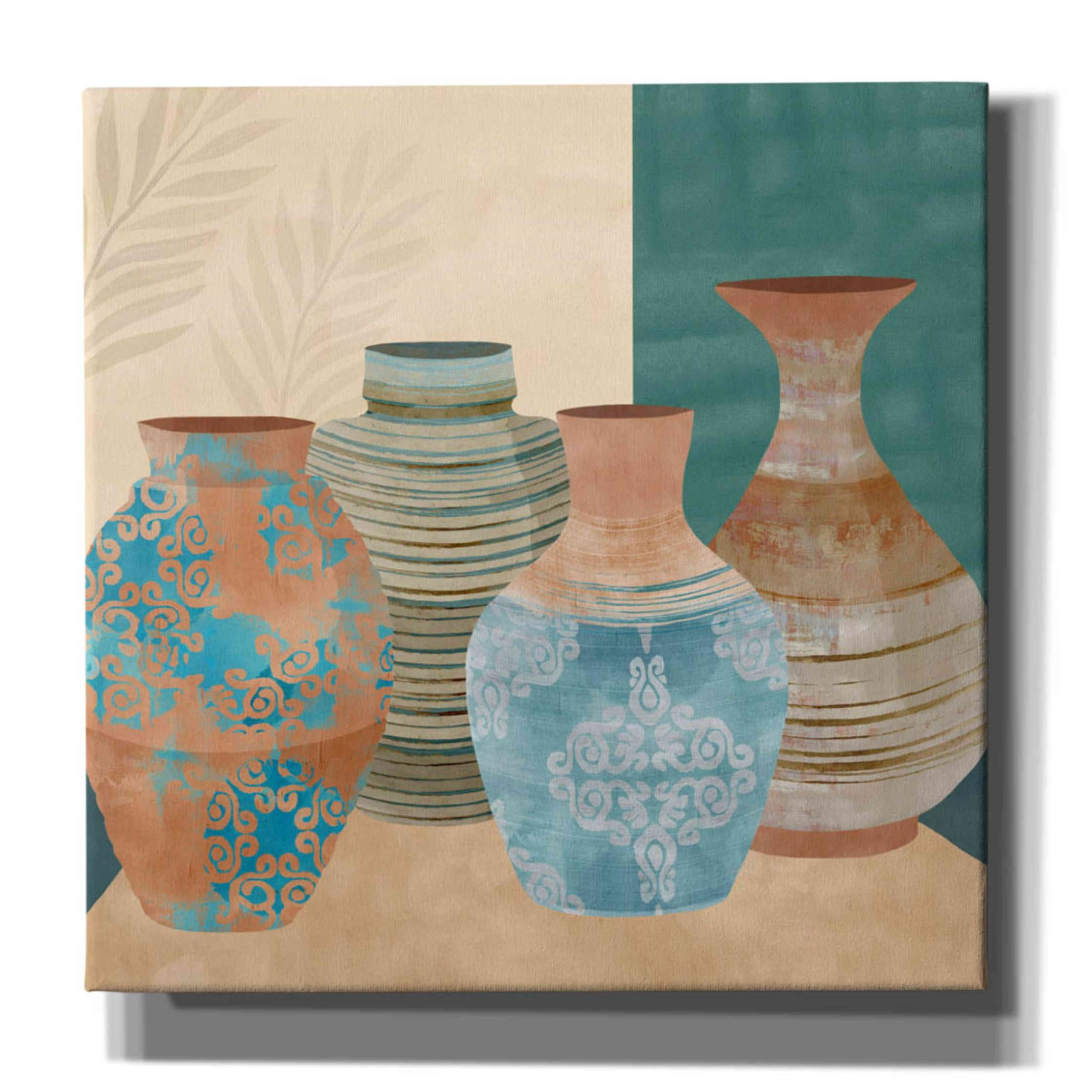 Flora Kouta 'Earthenware Pots II' Graffiti Art Giclee Print on Canvas - 26x26 Inch Modern Wall Decor for Living Room, Bedroom & Office