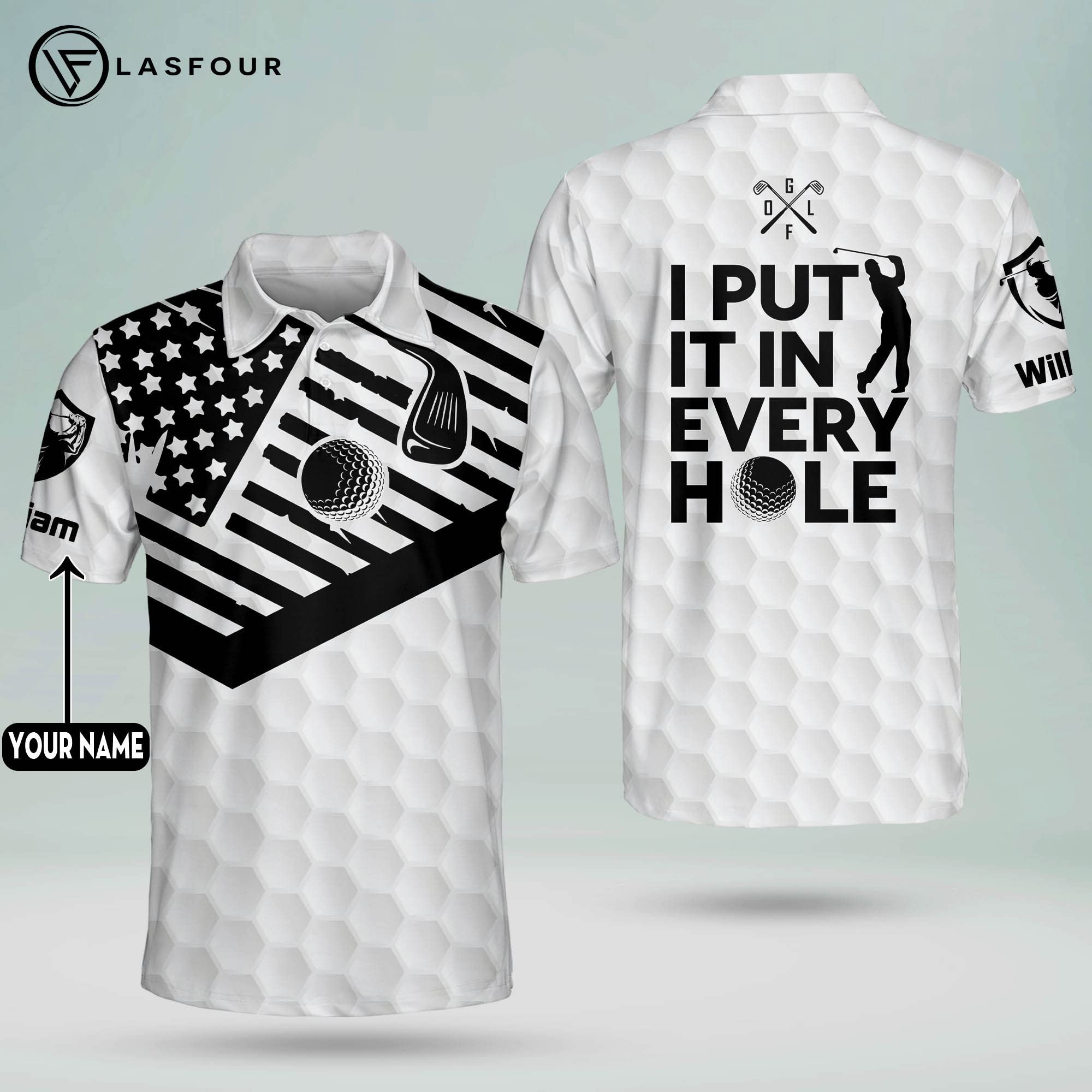 American Flag Golf Polo Shirts for Men - Funny 'I Put It In Every Hole' Design - Lightweight Short Sleeve Performance Shirt - Perfect Golf Gift for Dad & Friends - Ideal for Golf Tournaments, Country Club Events & Casual Summer Wear