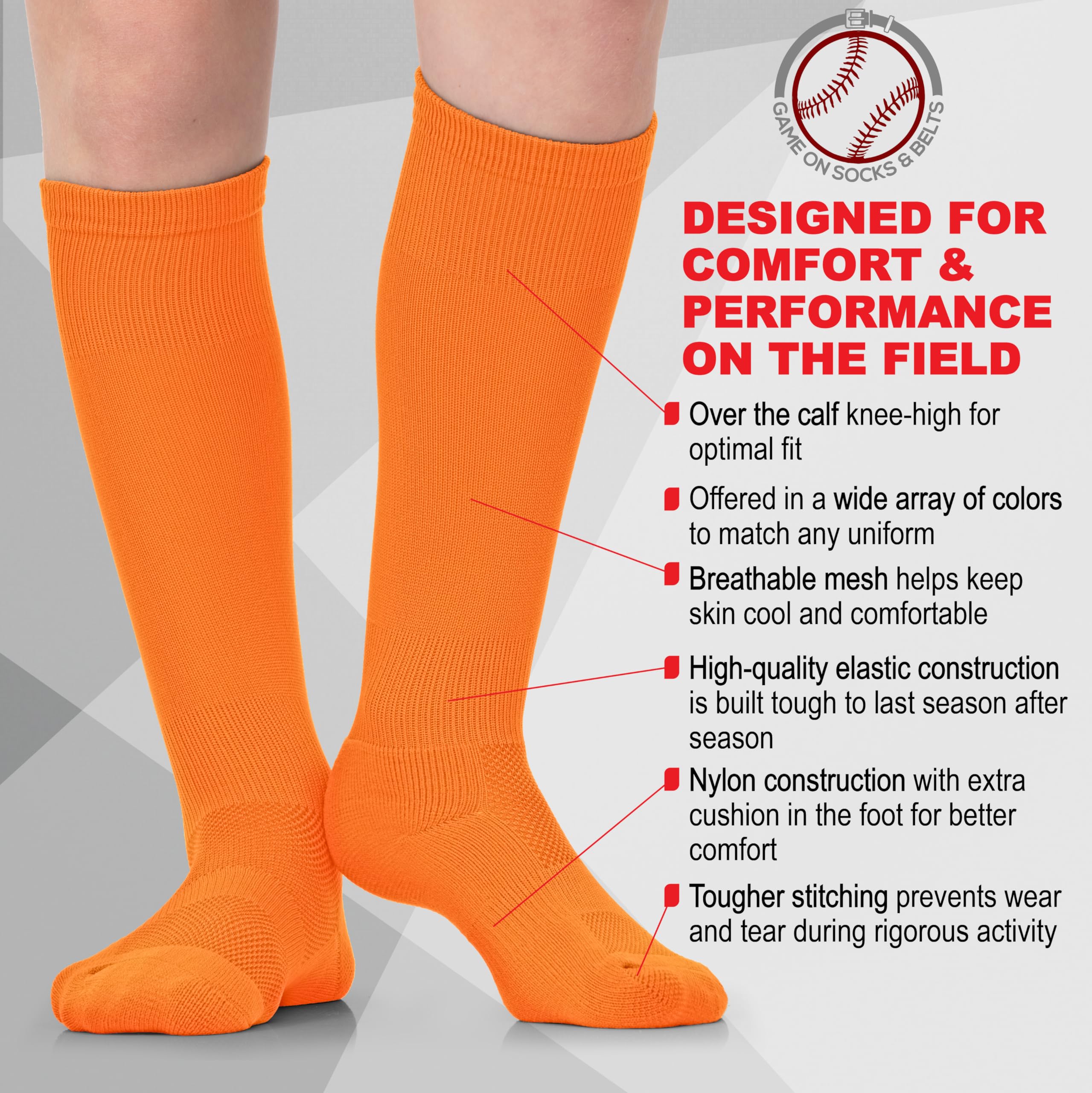 **Youth Baseball Socks & Adjustable Belt Set - High-Performance Baseball & Softball Socks for Kids - Perfect for Games, Practice & Training**