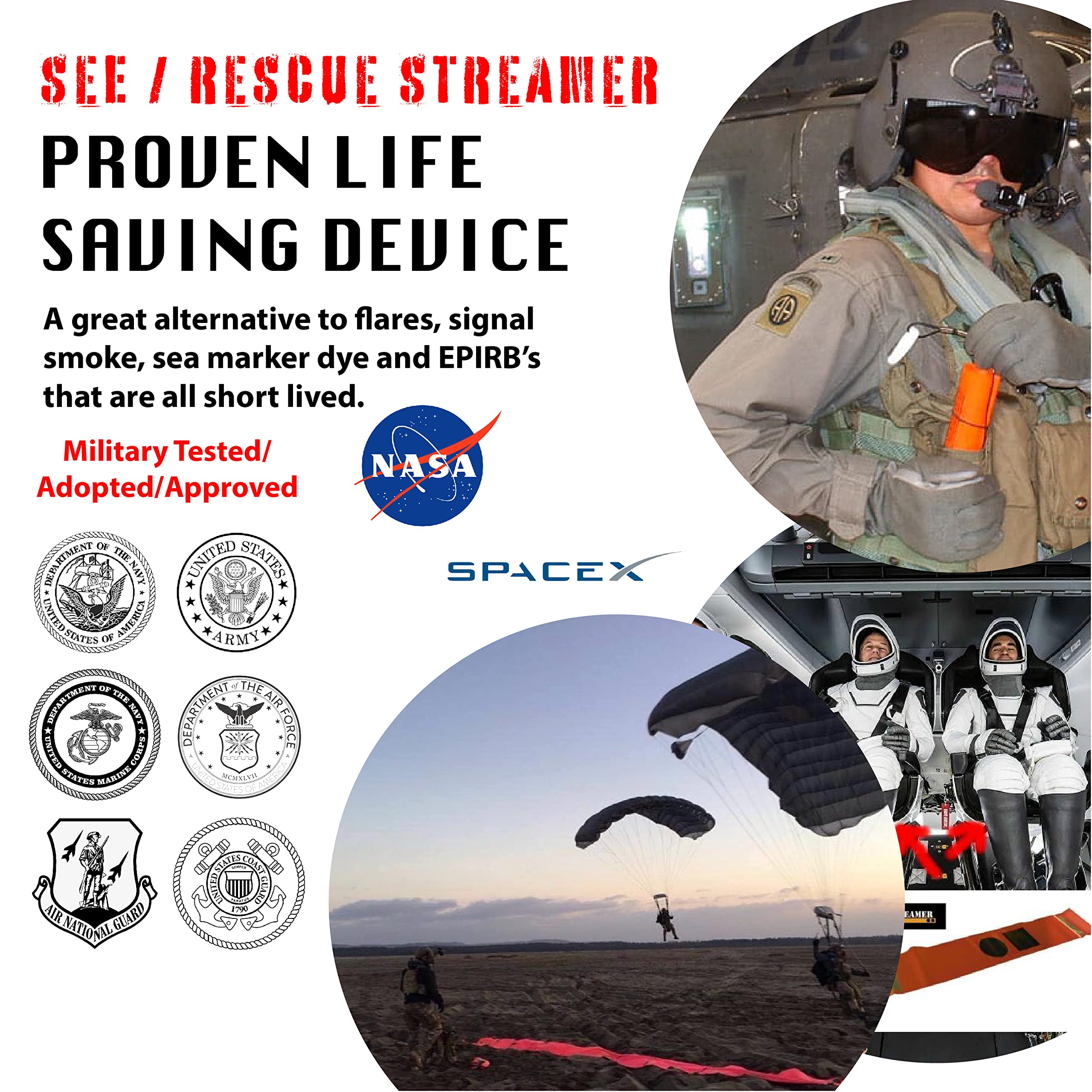 Survival Streamer Rescue Tool - Portable Emergency Signal Device for Land, Sea & Snow | High-Visibility LED Light for Day/Night Use | Perfect for Hiking, Boating, Camping & Outdoor Adventures