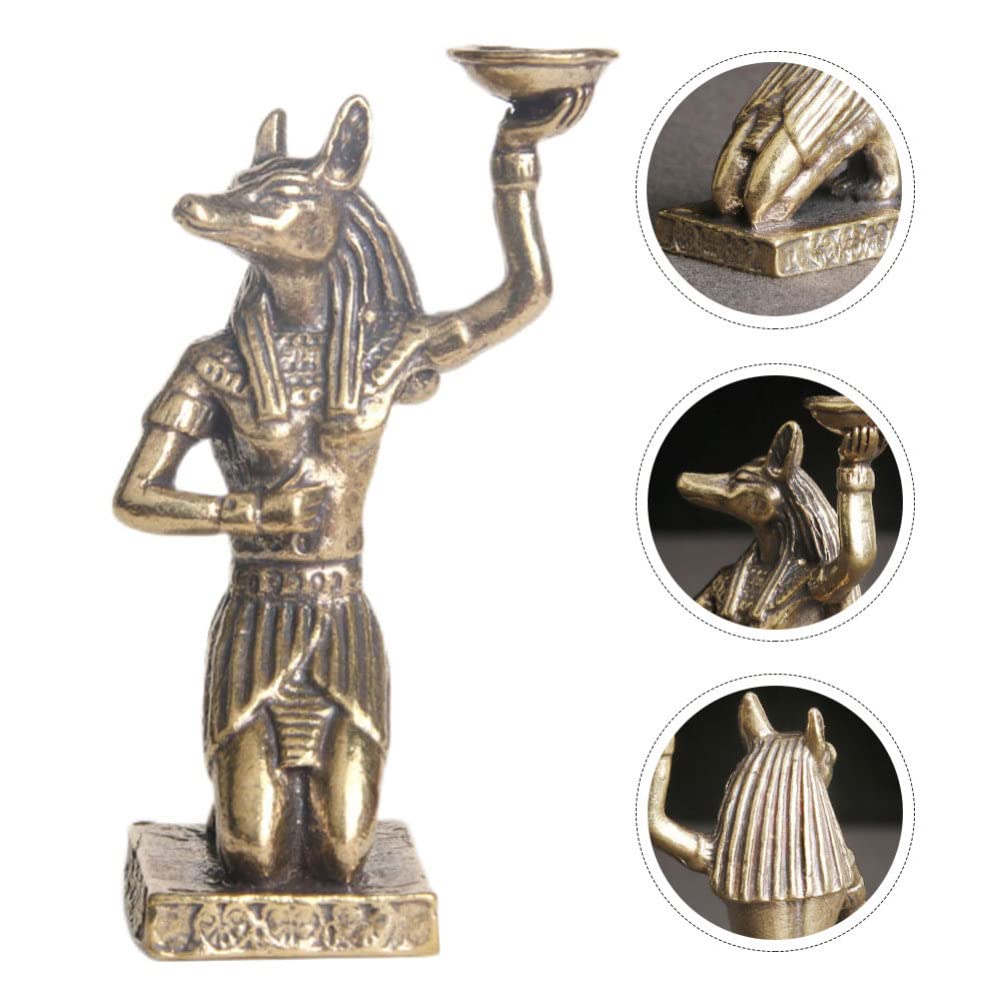 FOMIYES Brass Egyptian Statue - Handcrafted Anubis Figurine, Golden Brass Decor for Home Office, Ancient Egypt Statue Collection, Unique Gift for History Lovers & Desk Display