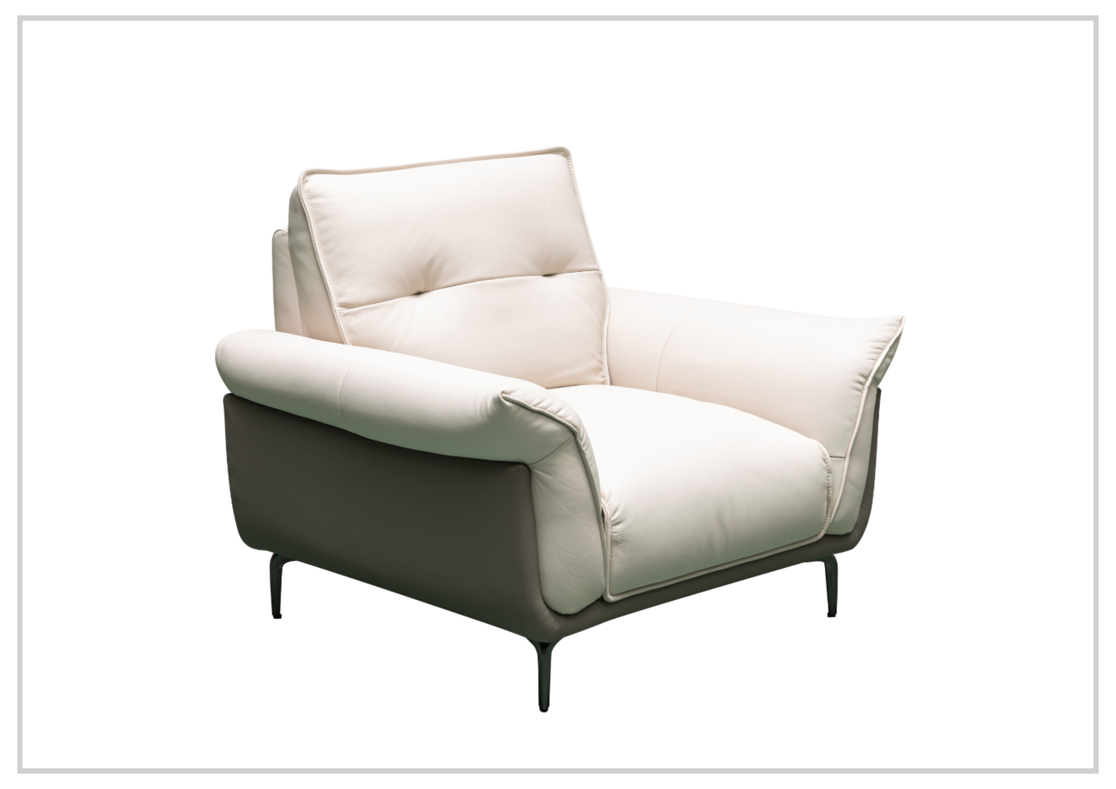 Klaussner Viana Leather Ivory Accent Chair with Feather-Filled Back Cushion - Perfect for Living Room, Office, or Reading Nook