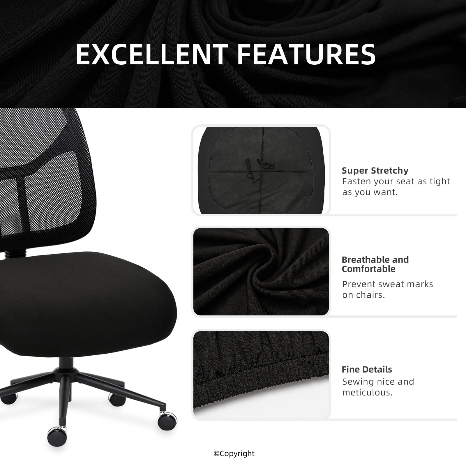 DIVA EN CAMINO Water-Resistant Stretchable Office Chair Cushion Cover - Universal Spandex Computer Chair Slipcover - Removable Washable Seat Protector for Pets (Dogs & Cats) - Perfect for Home Office, Gaming & Workspace Comfort (Black)