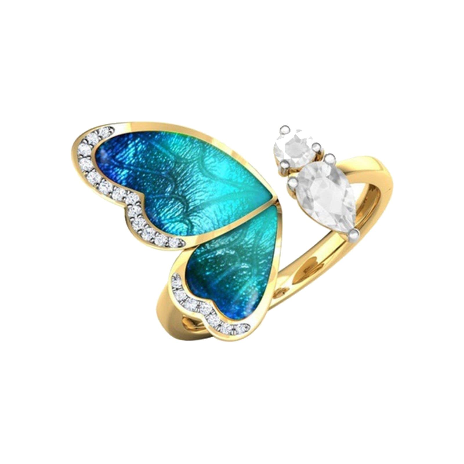 Elegant Peacock & Butterfly Diamond Crystal Ring - Big Statement Non-Gold Fashion Jewelry Gift for Women (Size E, One Size) - Perfect for Parties, Weddings & Special Occasions