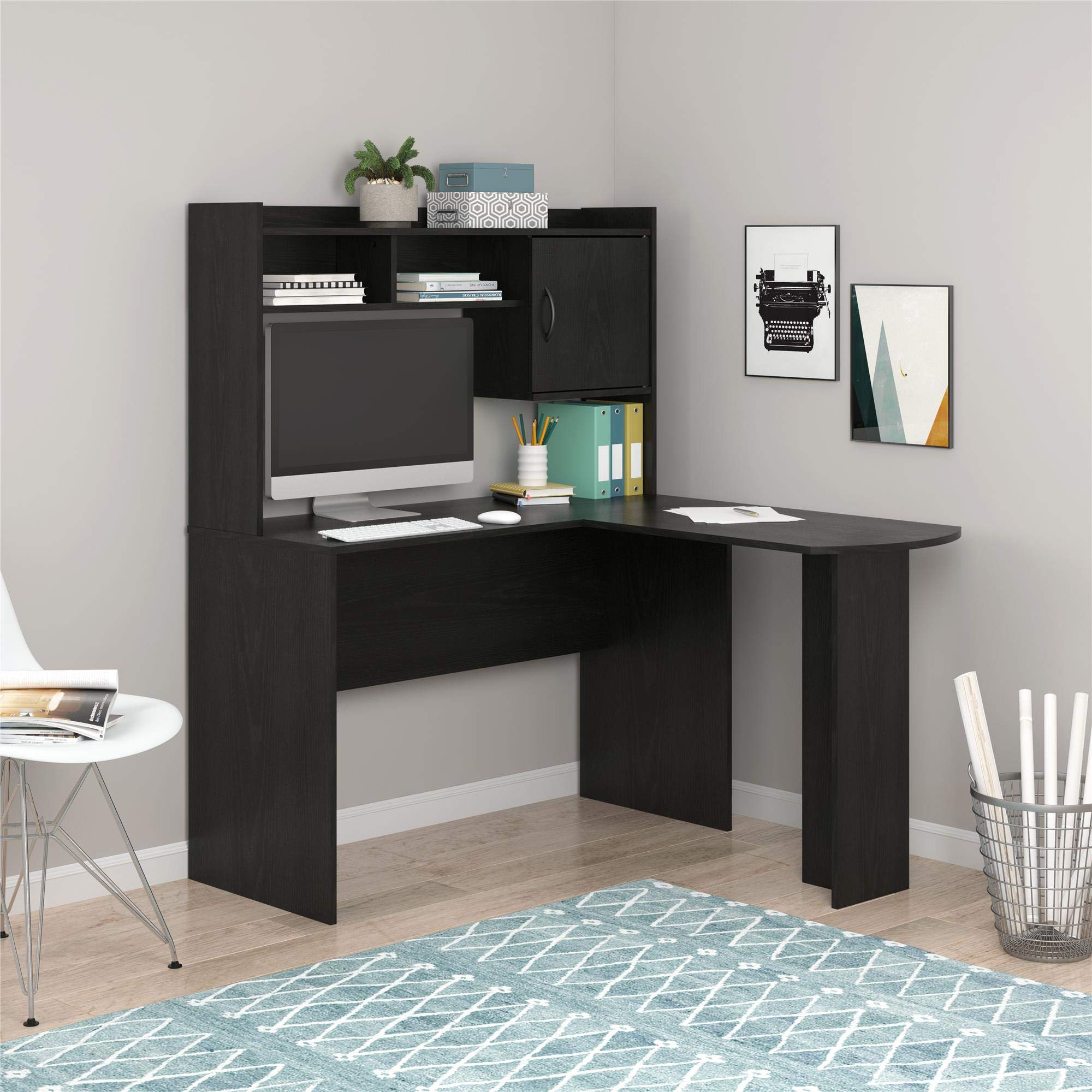 Mainstays L-Shaped Desk with Hutch - Espresso/Rustic Oak for Home Office