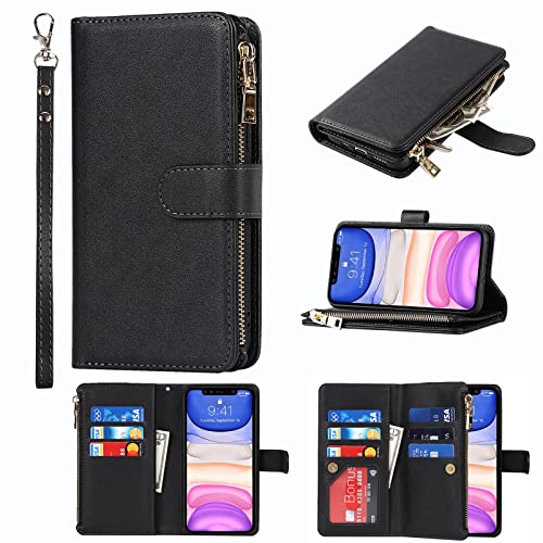 9 Card Slots Zipper Black